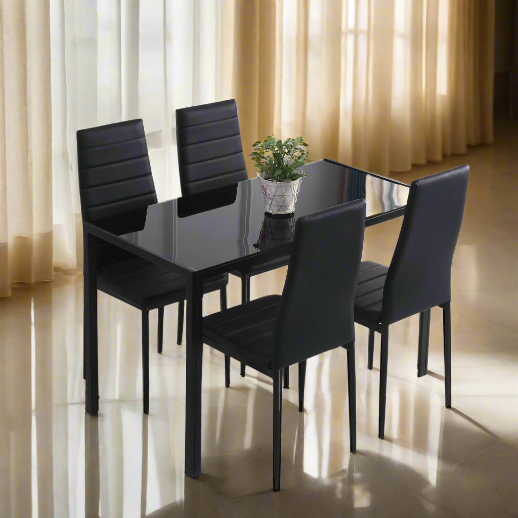 Rectangular Dining Table with Tempered Glass Top for 4