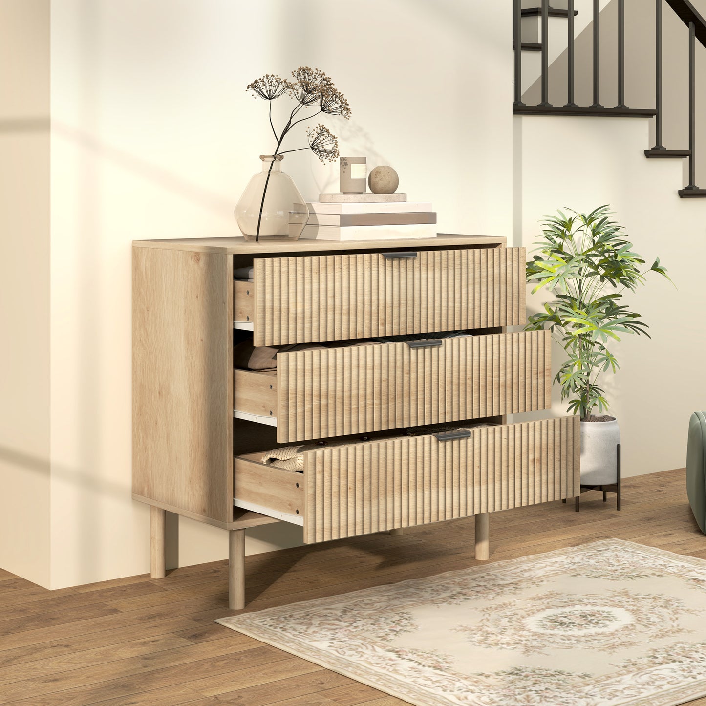 3-Drawer Dresser with Fluted Panels