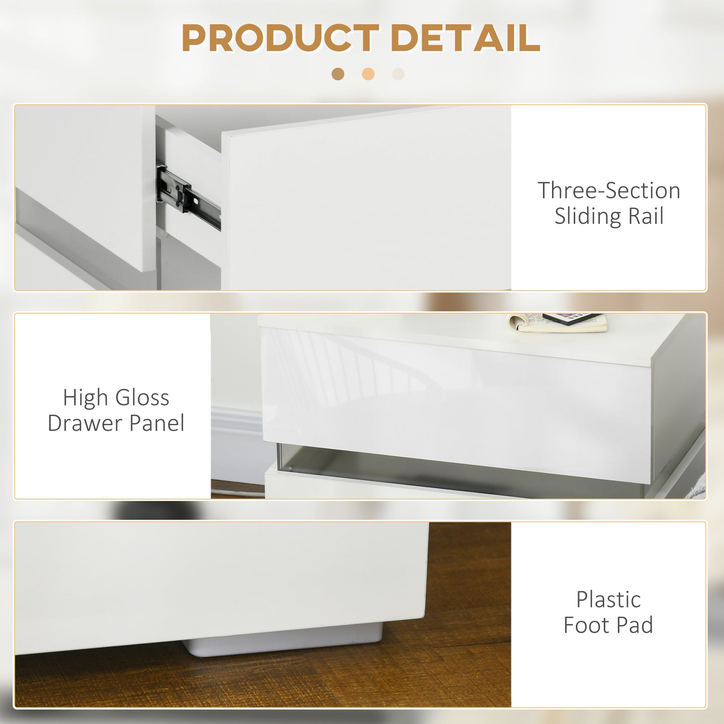 Large LED Nightstand with RGB Lighting and 2 Drawers, White
