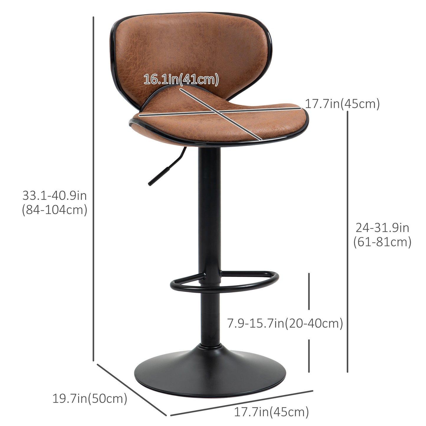 Adjustable Height Swivel Bar Stools with Microfiber Upholstery, Brown (Set of 2)