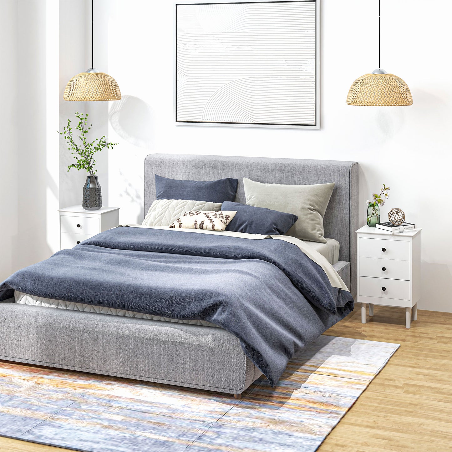 3-Drawer Modern Bedside Tables with Anti-Tip Design, White (Set of 2)