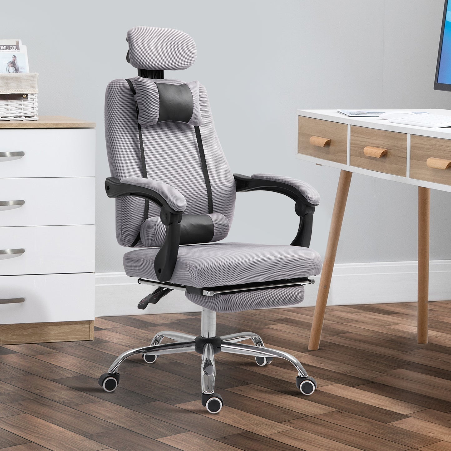Ergonomic Executive High Back Office Chair with Mesh Fabric and Footrest, Gray
