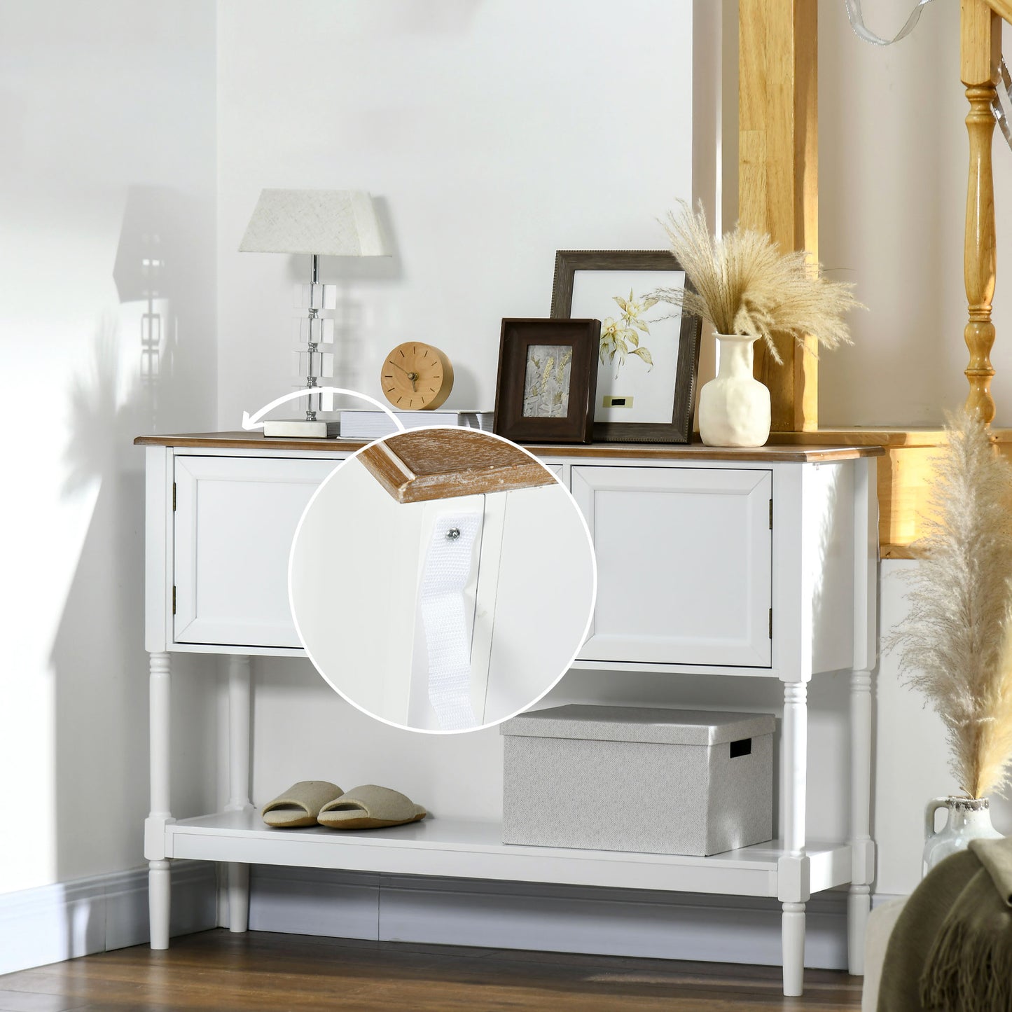 45" Vintage Console Table with Drawers and Cabinets, White