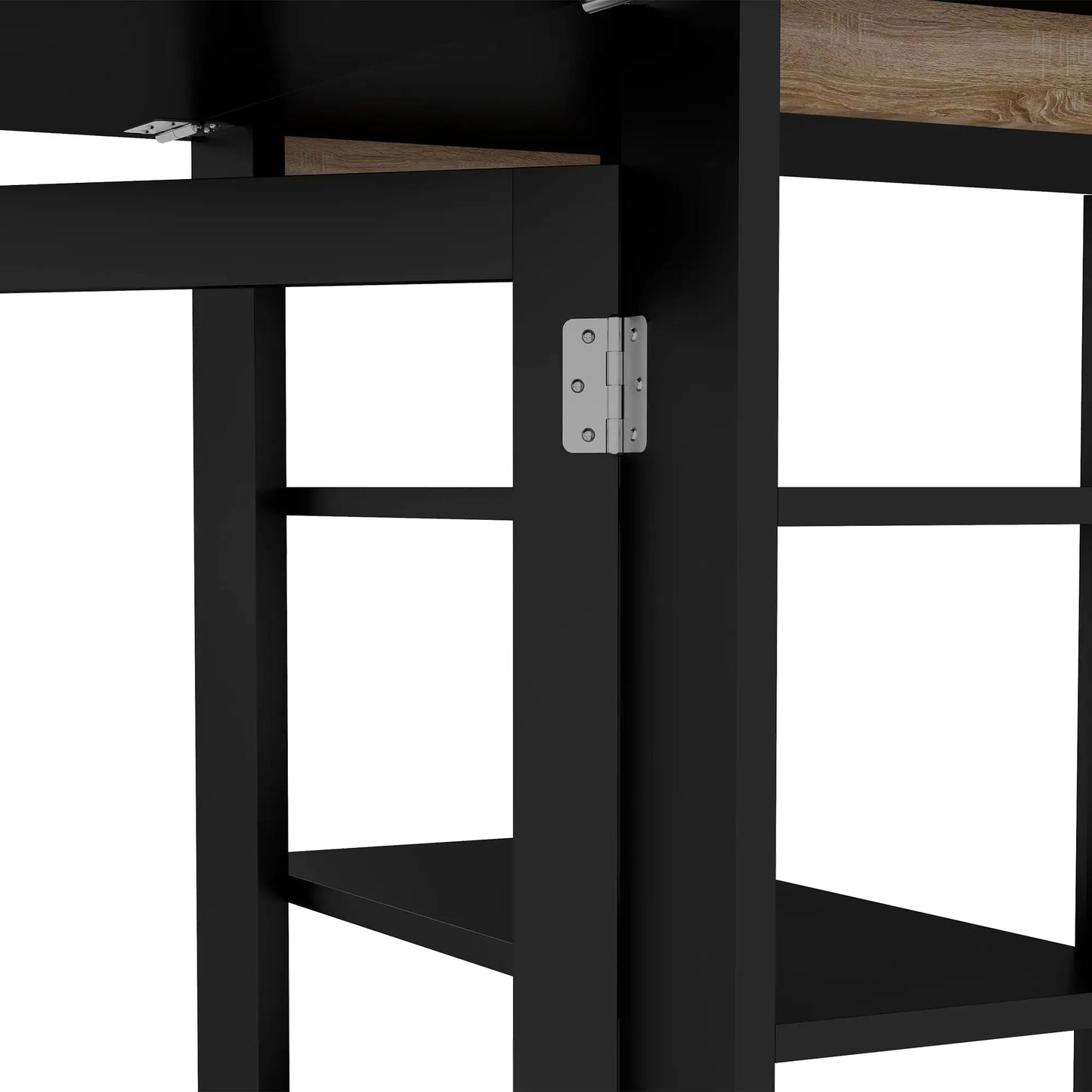 Folding Dining Table with Built-In Storage Shelves - Black