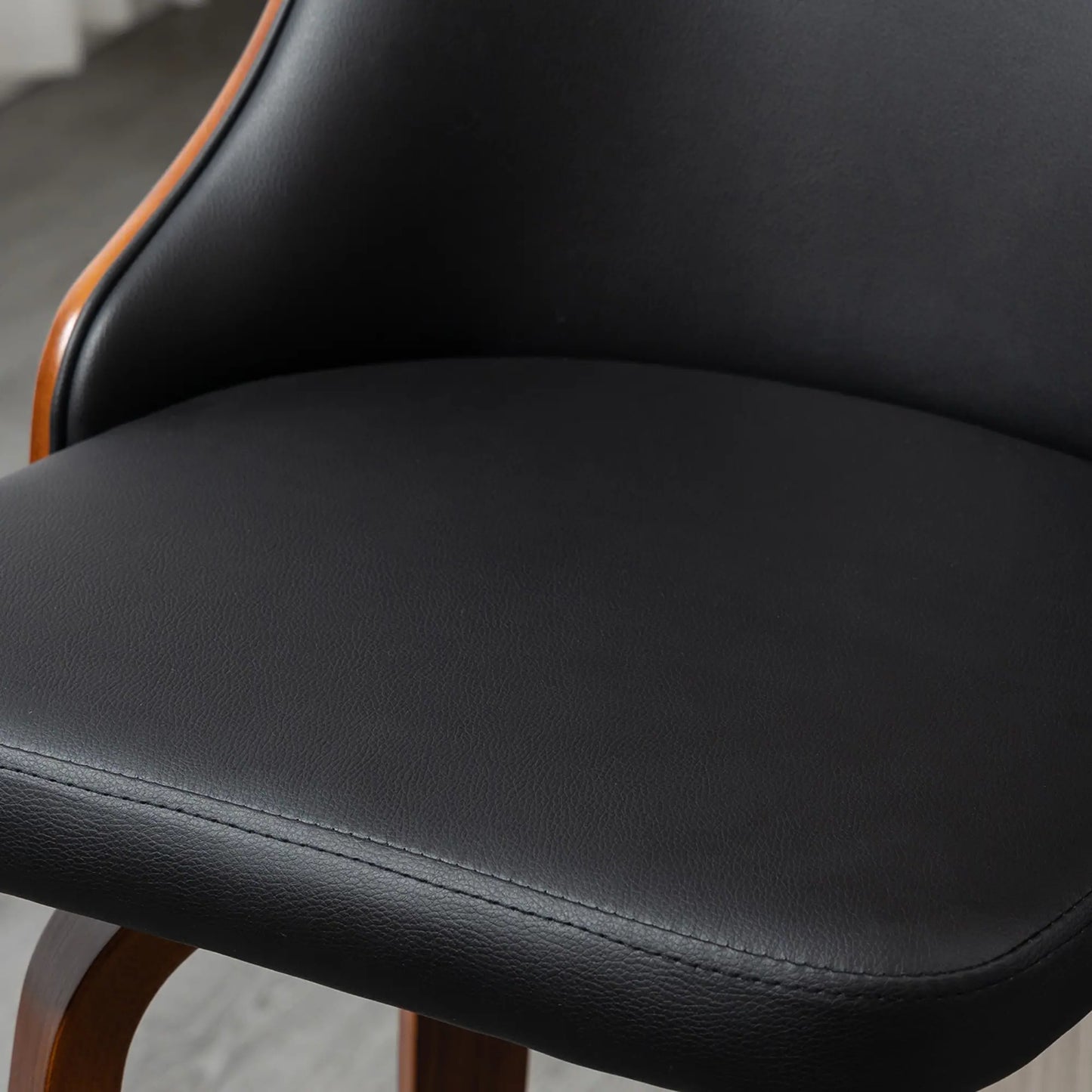 Swivel Bar Stools with Tufted PU Leather and Wood Legs, Black (Set of 2)