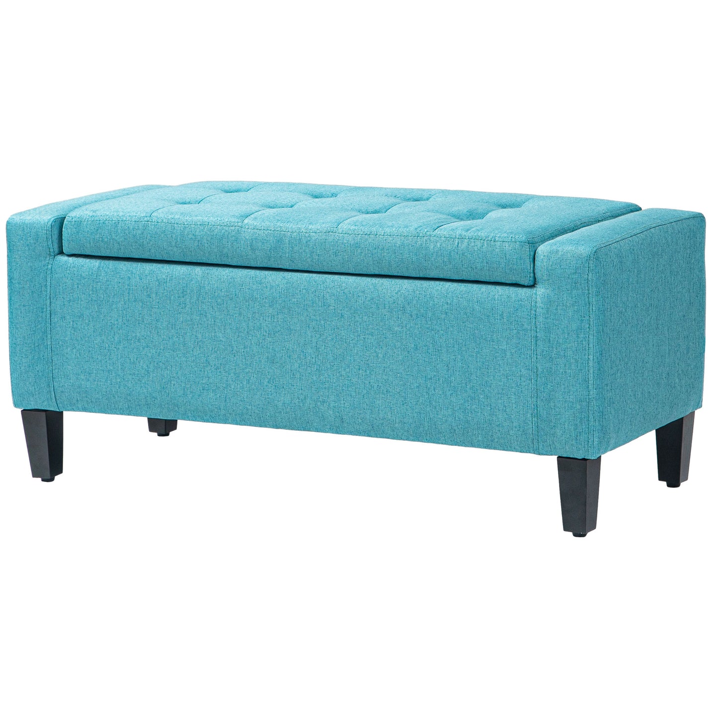 Linen Upholstered Storage Ottoman Bench with Tufted Design, Green