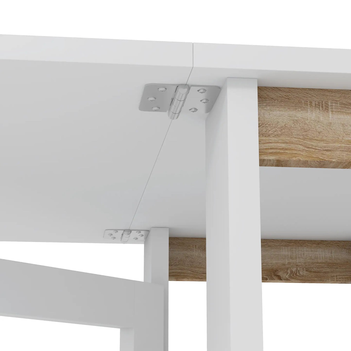 Folding Dining Table with Built-In Storage Shelves - White