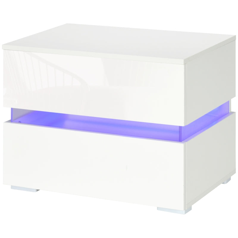 Large LED Nightstand with RGB Lighting and 2 Drawers, White