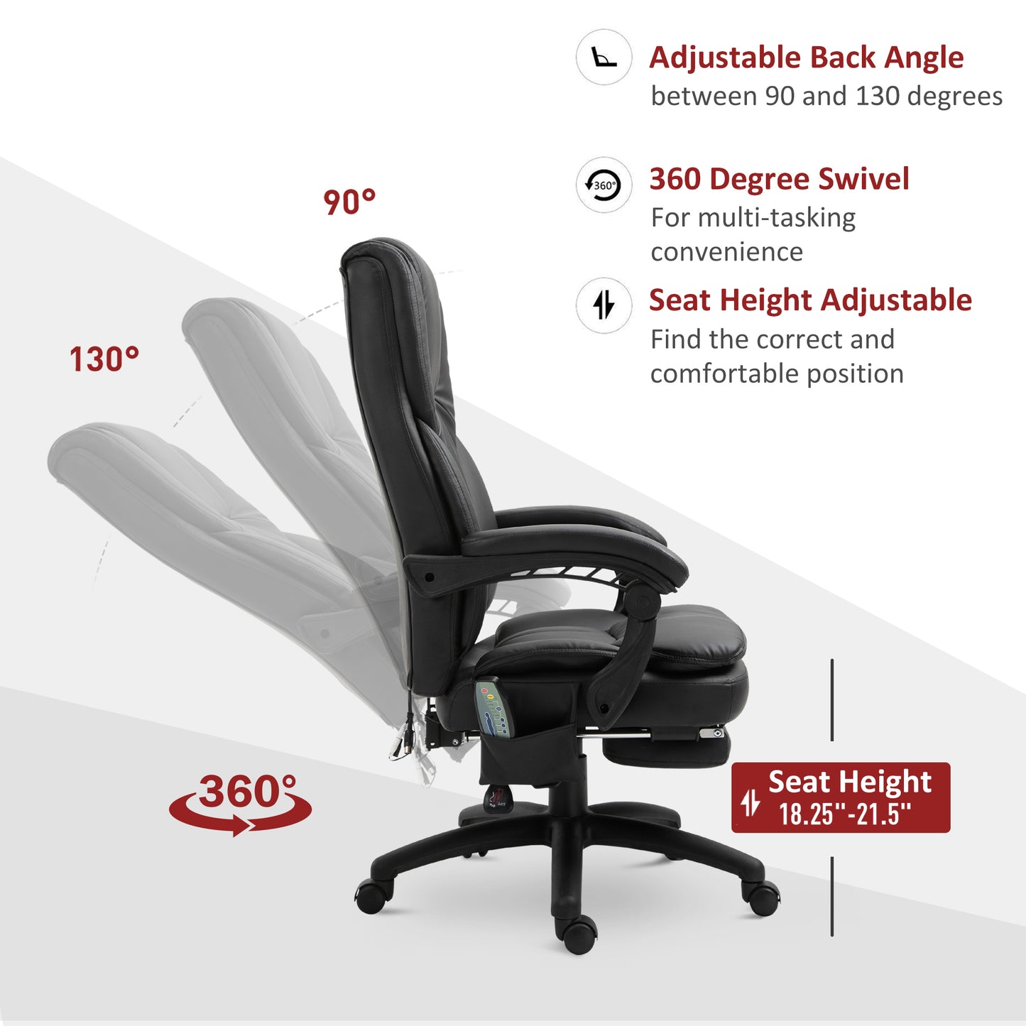 High Back Reclining Office Chair with 6-Point Vibration Massage