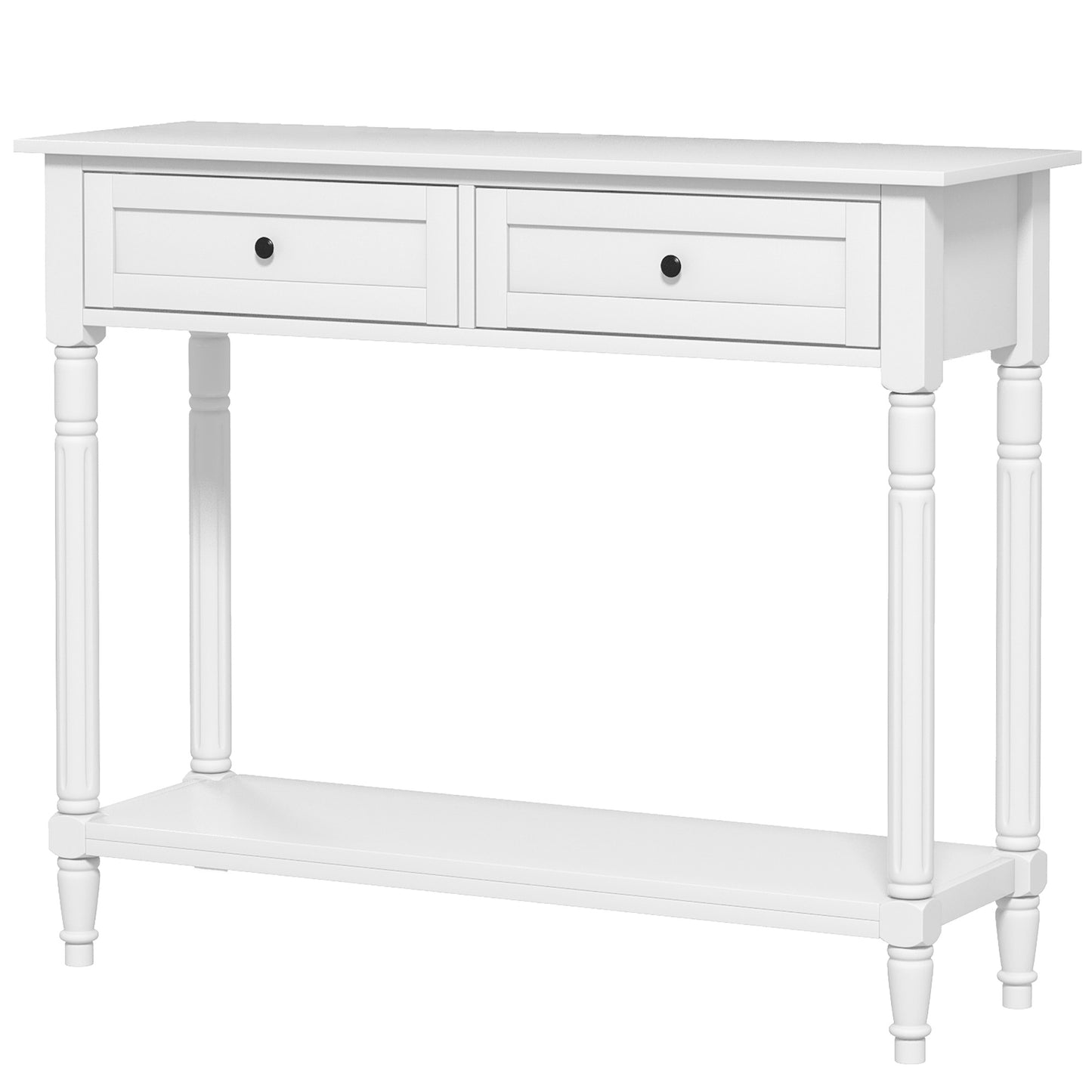 36" Console Table with Classic Turned Legs and Storage, White
