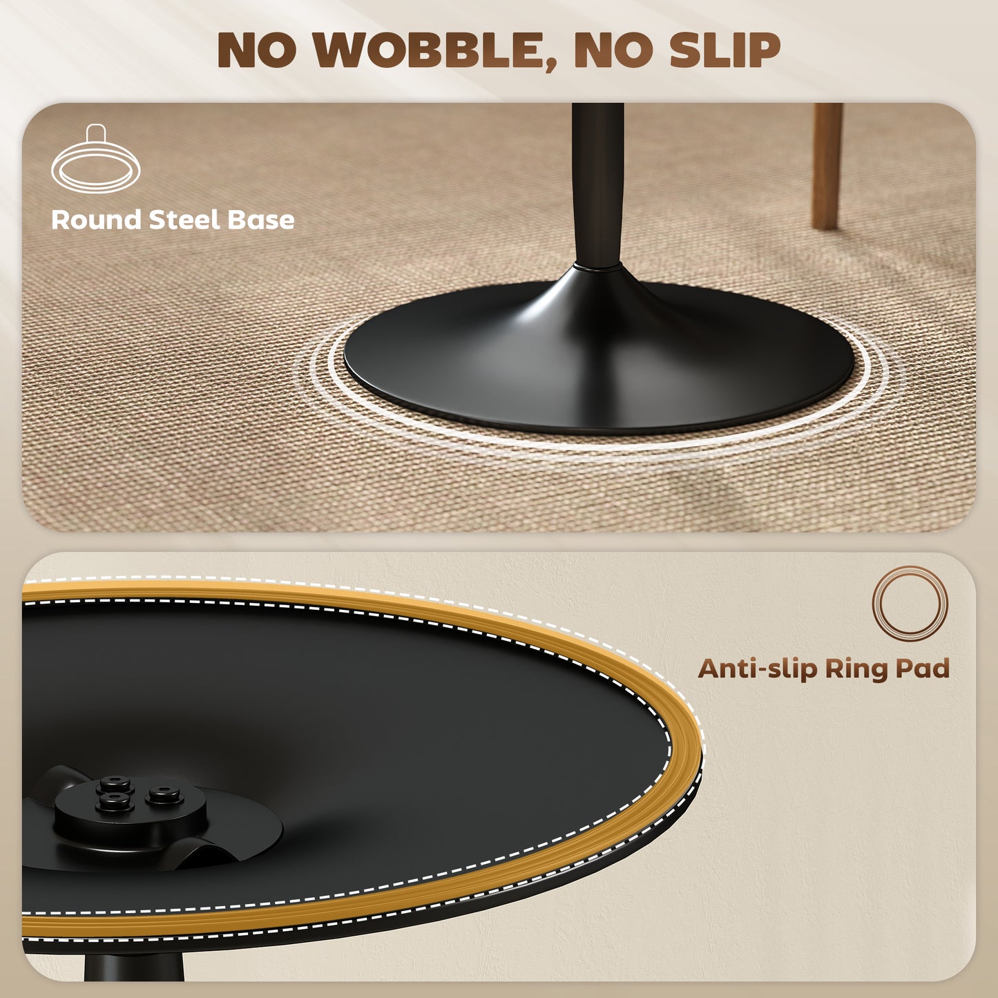 27" Round Dining Table with Wood Veneer and Steel Pedestal Base, Black