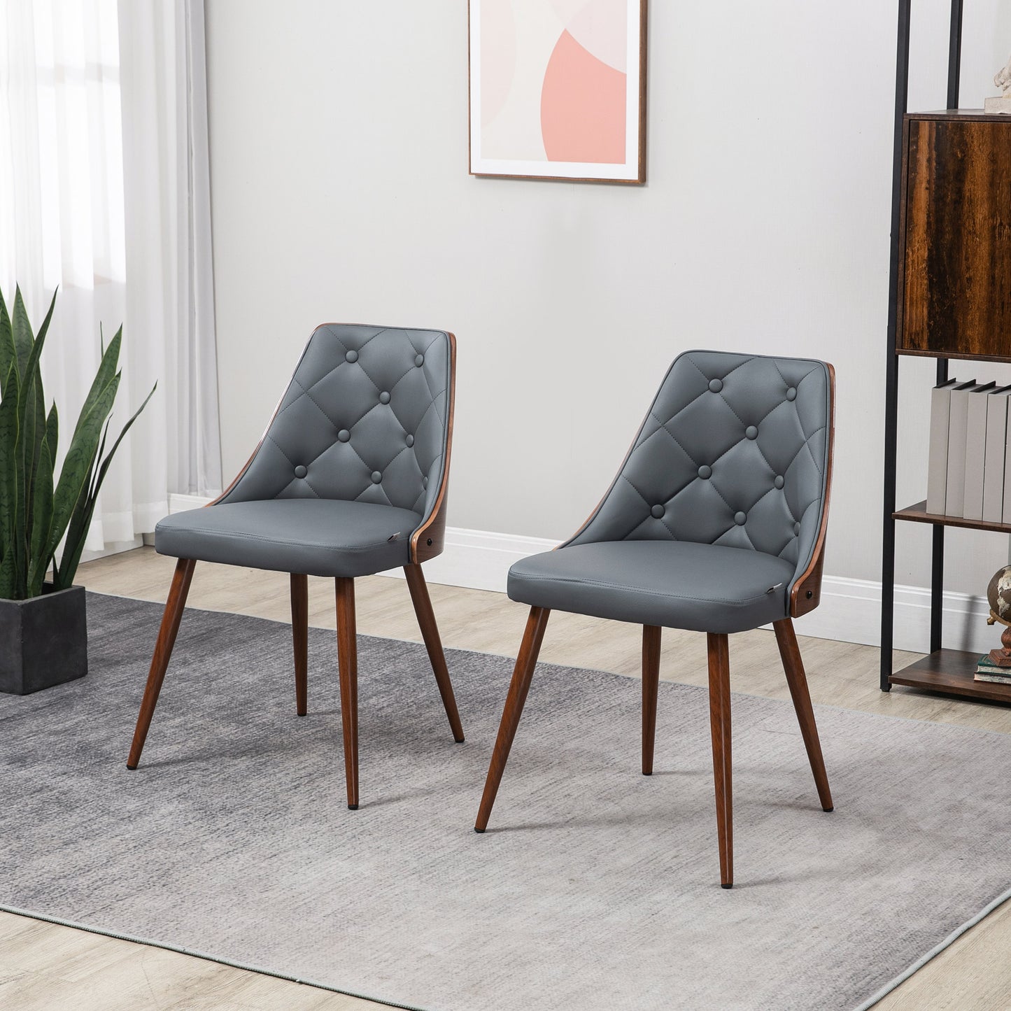Modern PU Leather Dining Chairs with Steel Legs - Grey (Set of 2)