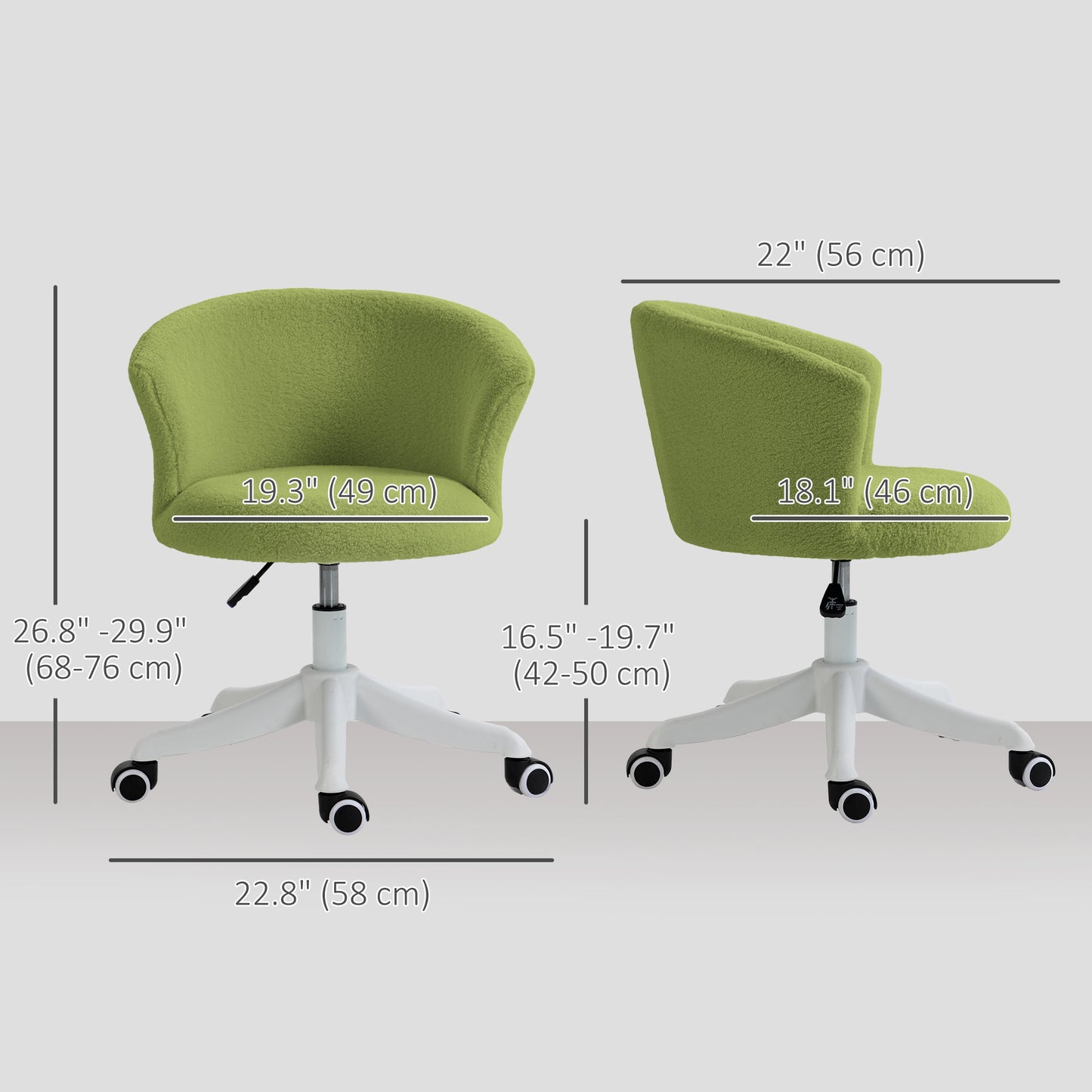 Adjustable Height Swivel Office Chair with Teddy Fleece Upholstery, Light Green