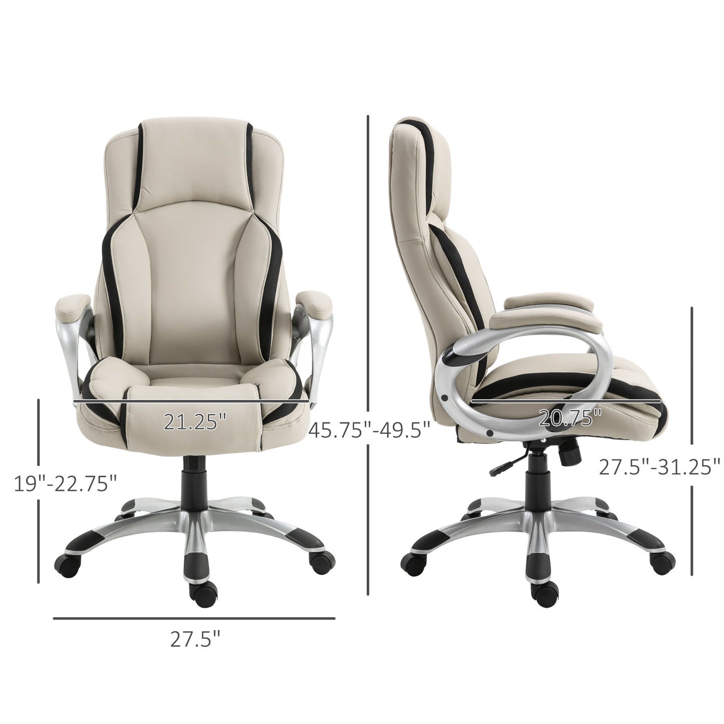 Executive Office Chair with PU Leather Upholstery and Ergonomic Design, Gray and Black