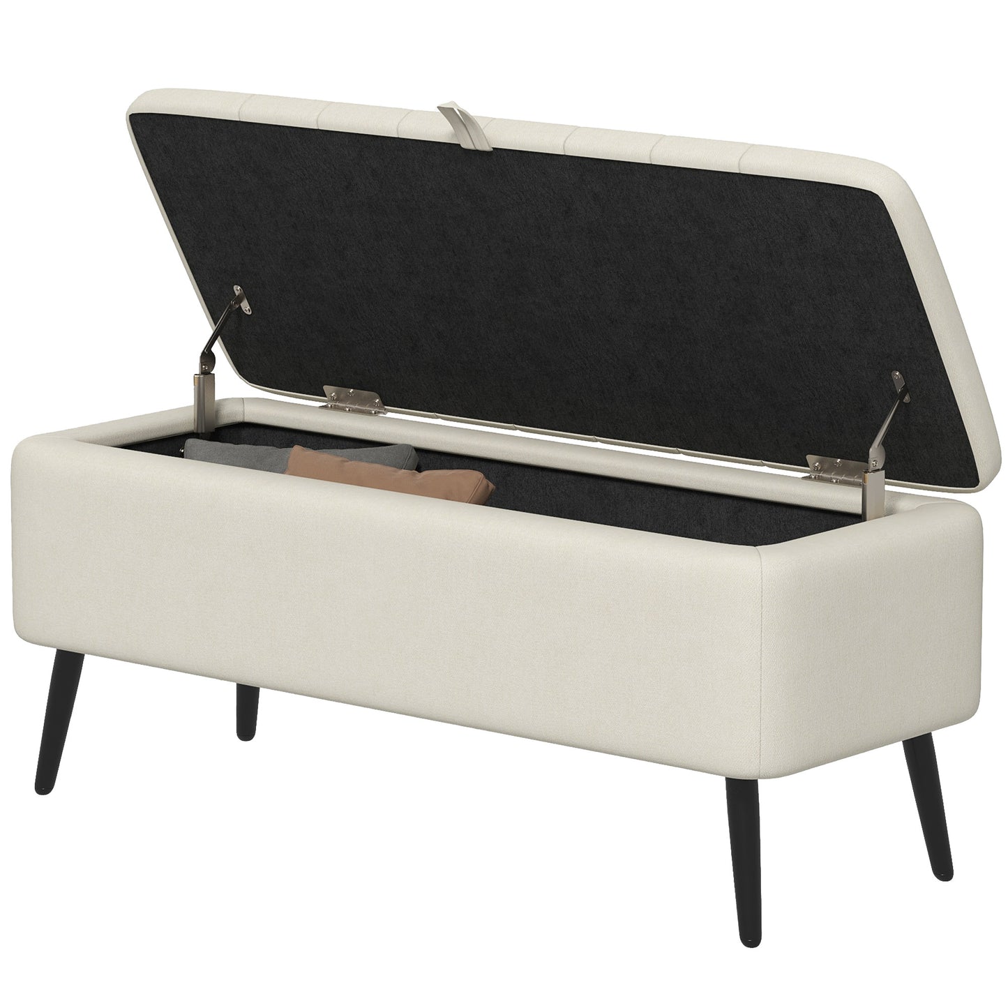 40" Linen Storage Ottoman Bench with Steel Legs, Cream White