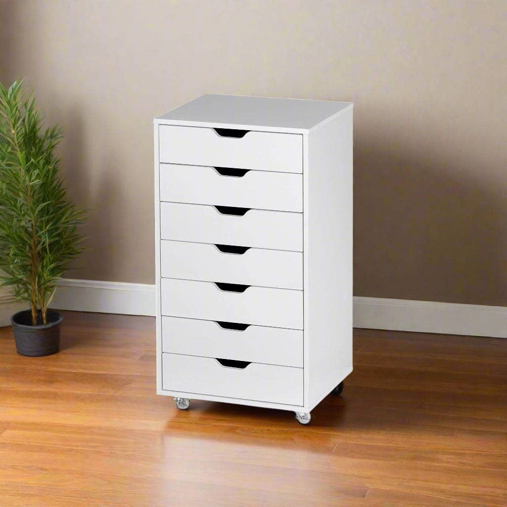 7-Drawer Mobile Storage Cabinet for Home Office - White