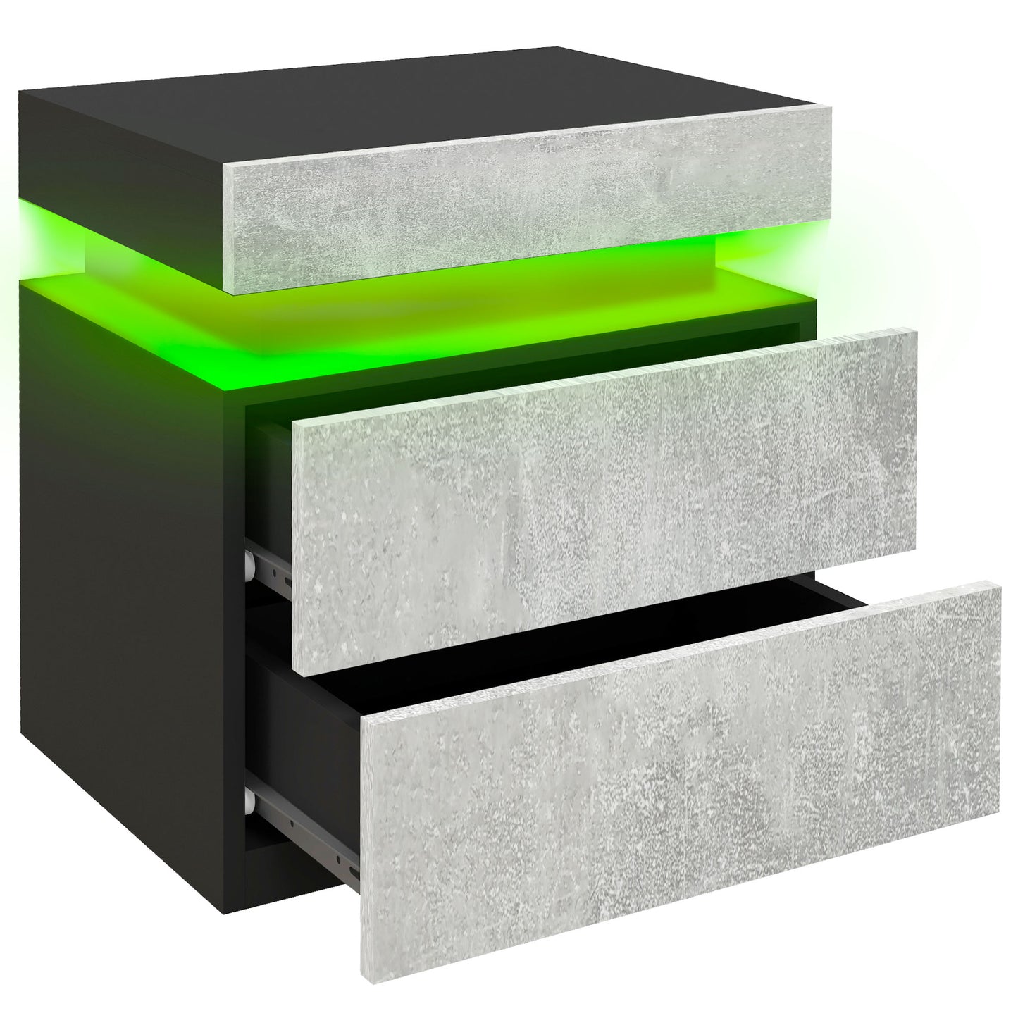 LED Nightstand with Remote Control and 2 Drawers, Cement Gray