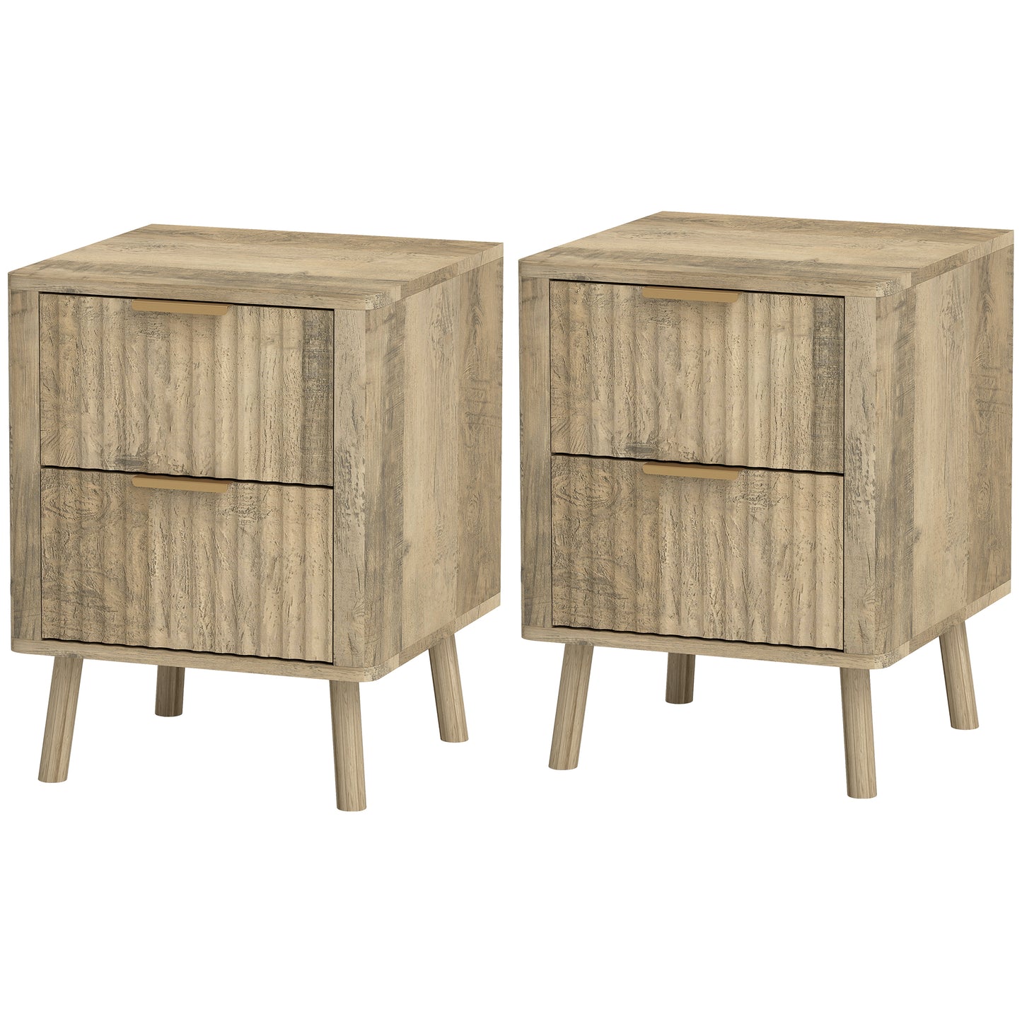 Nightstands with Gold Finger Pulls and Round Edges, Oak (Set of 2)