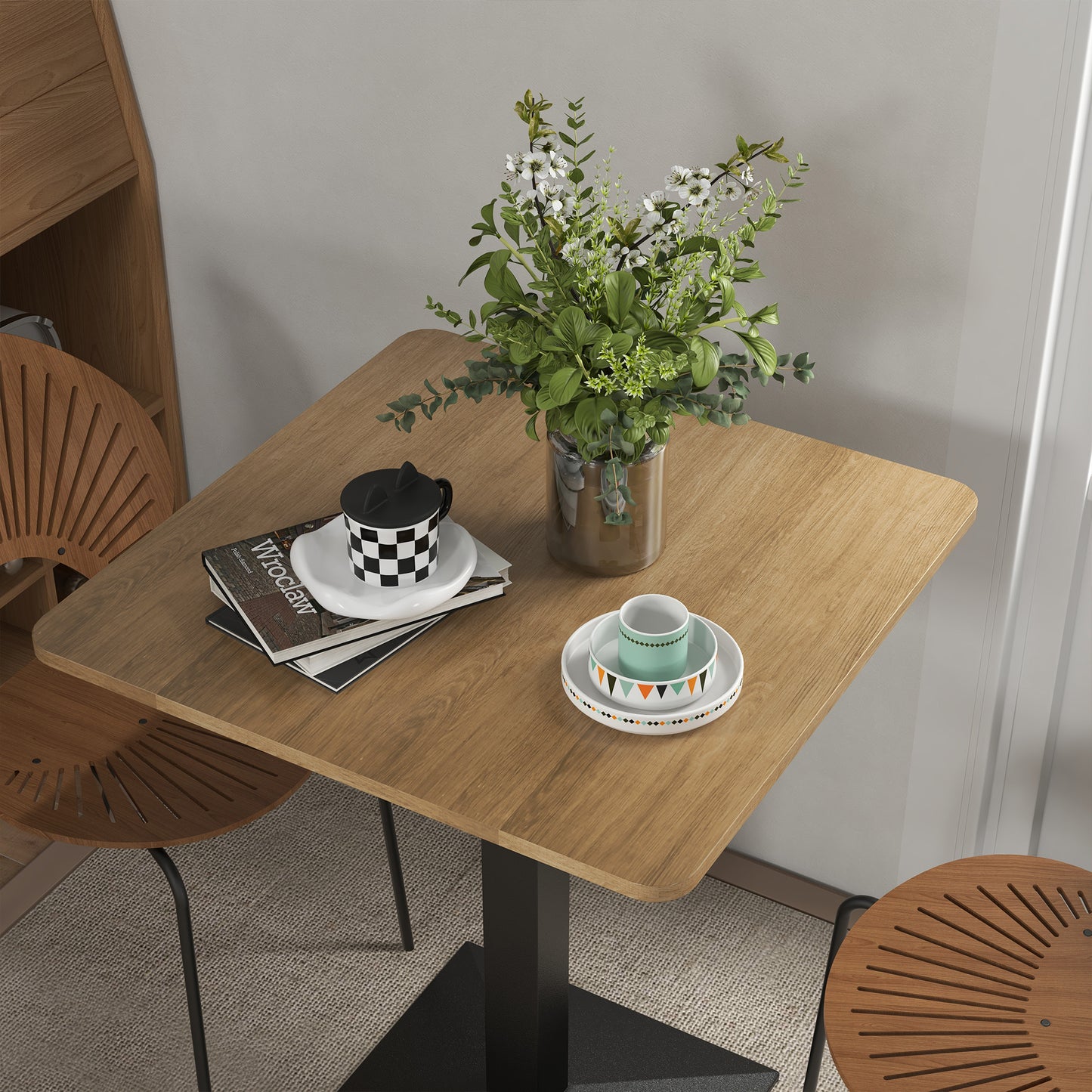 28" Square Dining Table with Steel Pedestal Base - Dark Brown