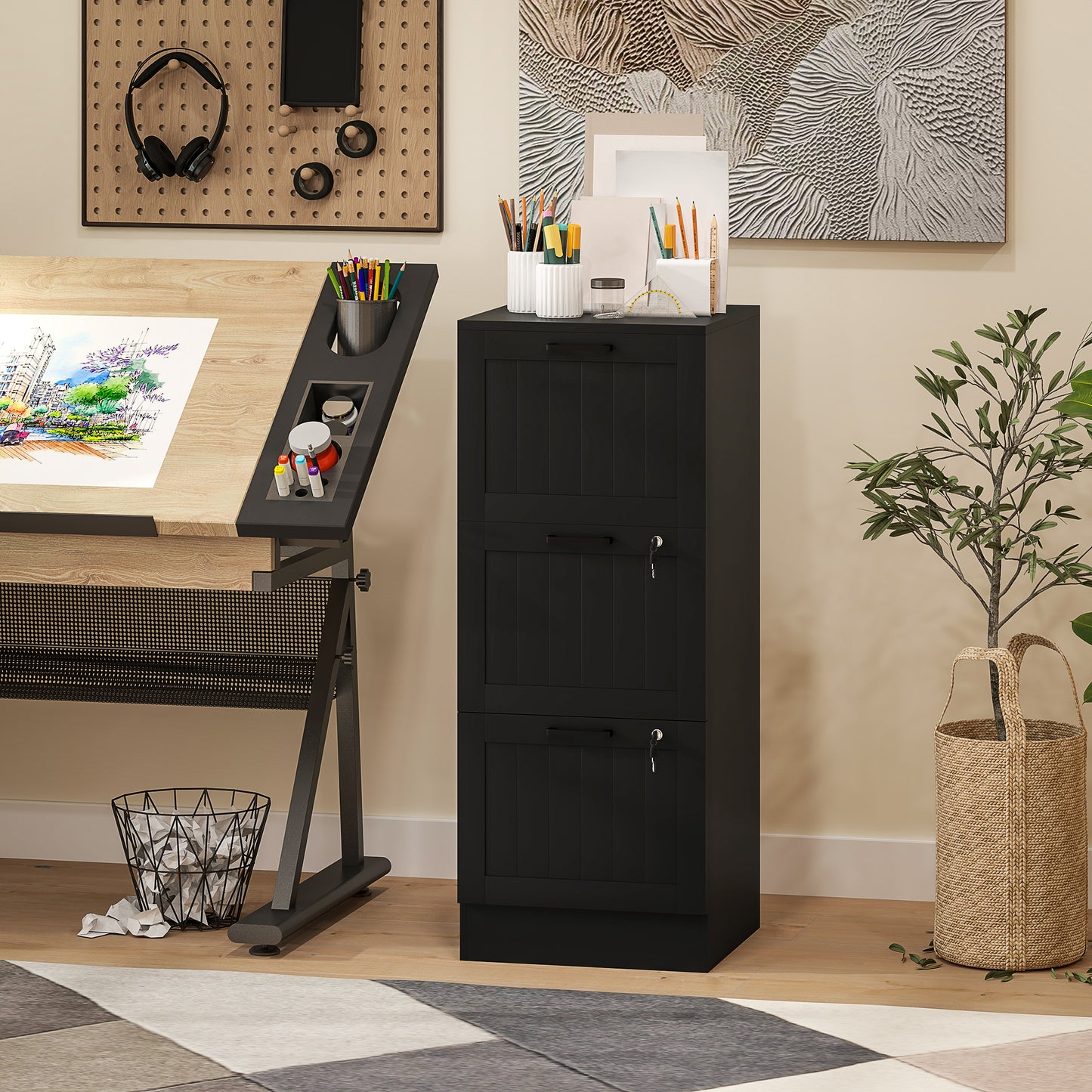 3-Drawer Locking File Cabinet with Adjustable Hanging Bars