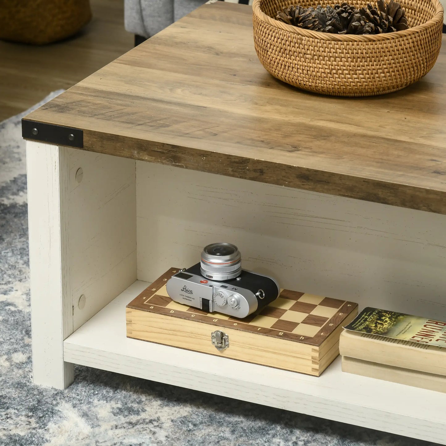 Coffee Table with Drawer and Storage Shelf, Brown