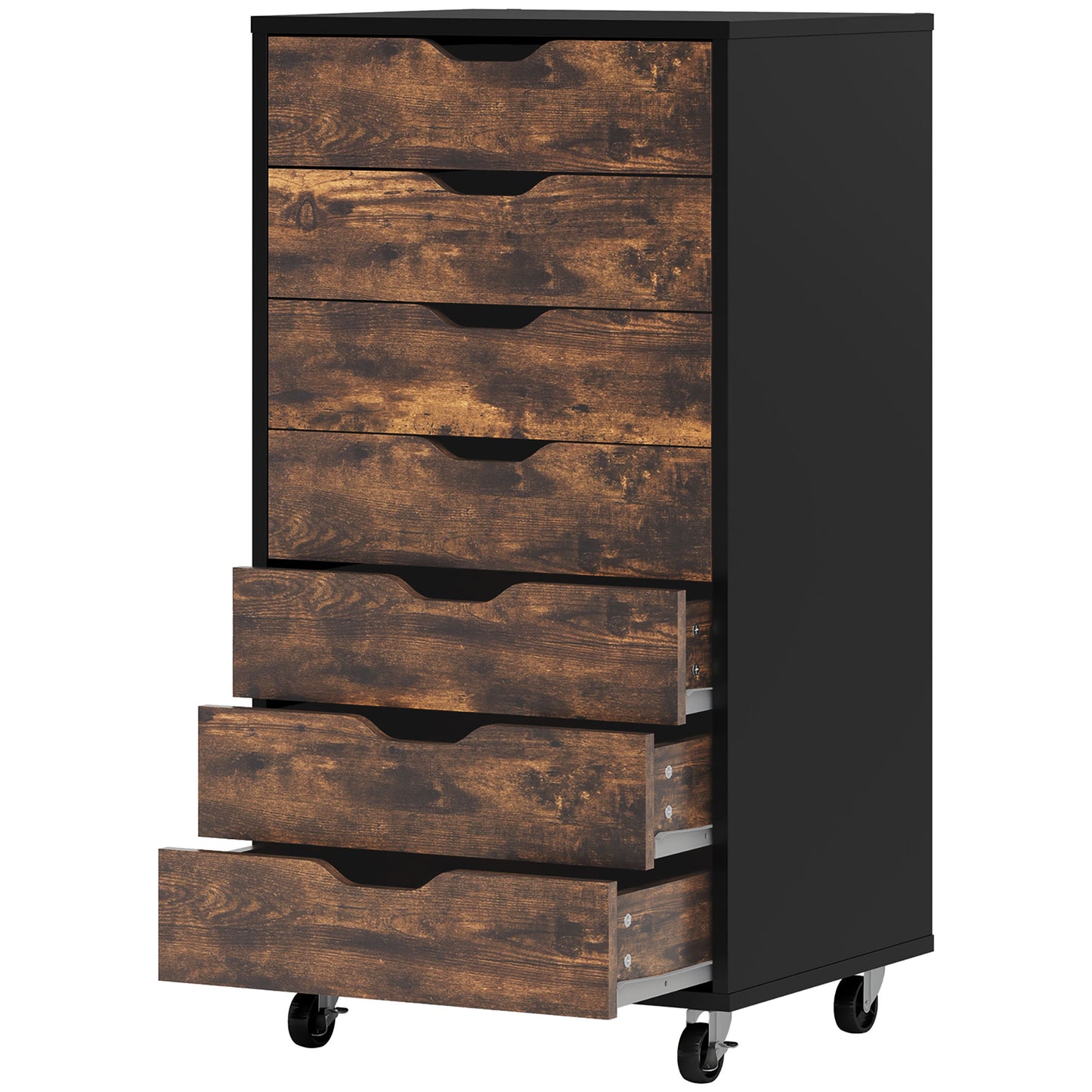 7-Drawer Mobile Storage Cabinet for Home Office - Rustic Brown