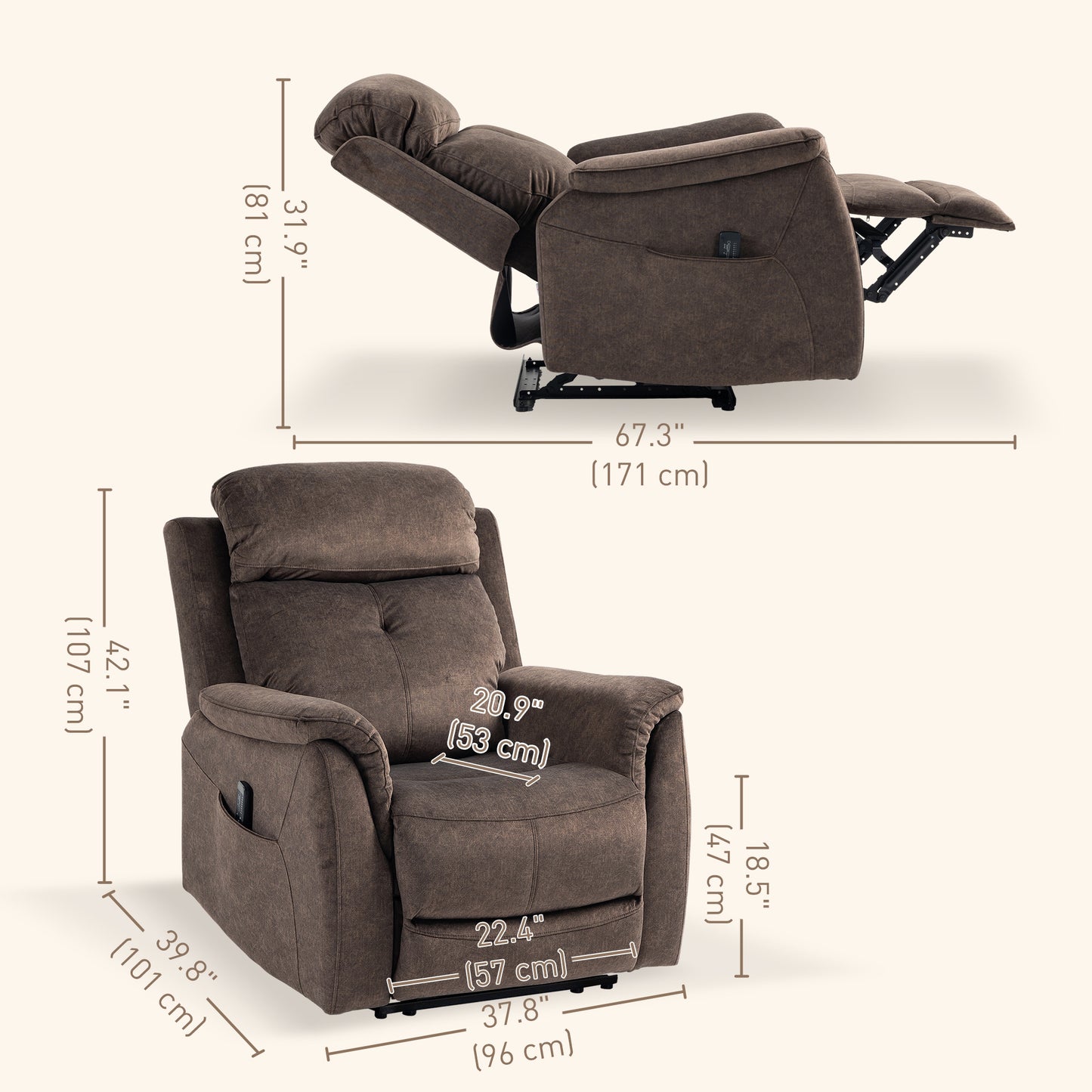 Velvet Manual Recliner Chair with Vibration Massage - Brown