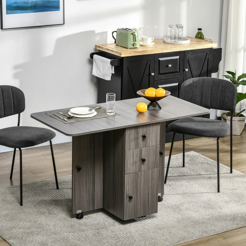 Rolling Dining Table with Storage Drawers and Cabinet - Gray