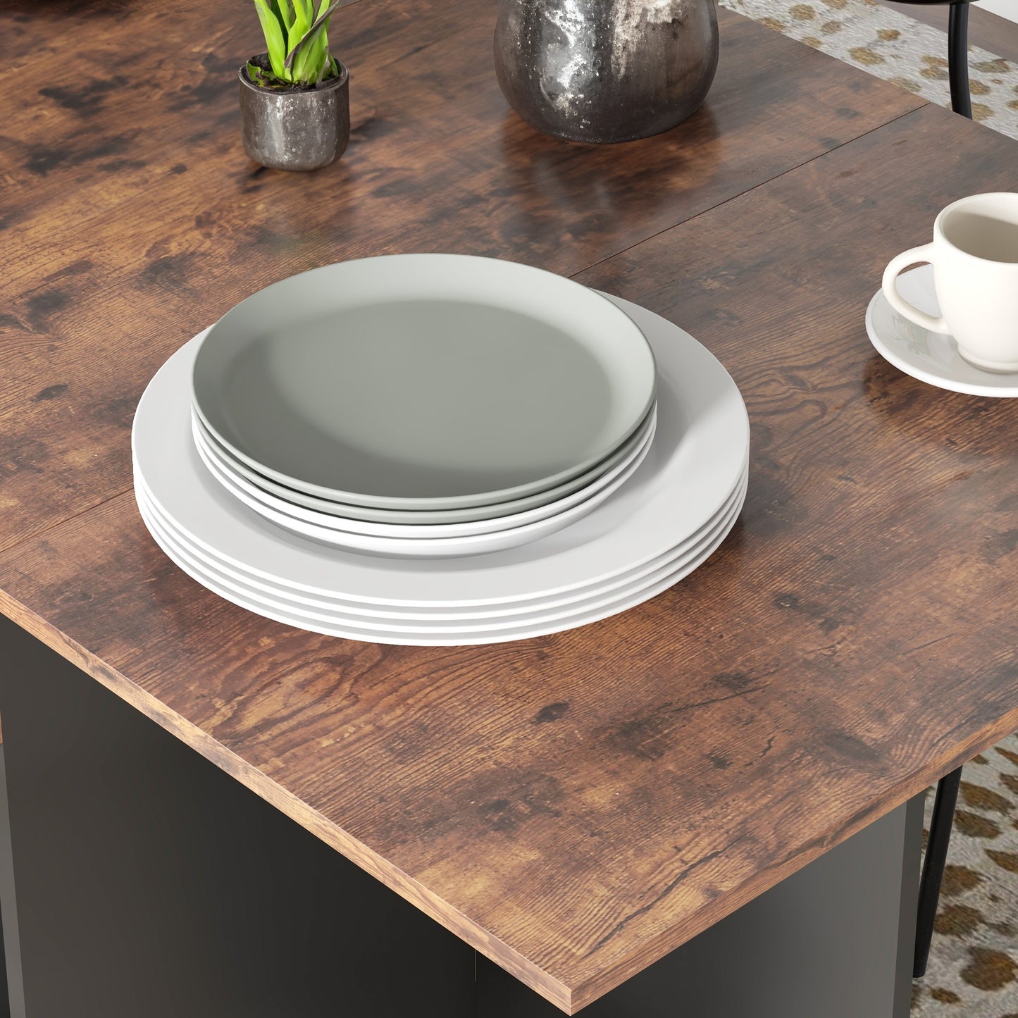 Folding Dining Table with Drawer and Storage Shelves - Rustic Brown