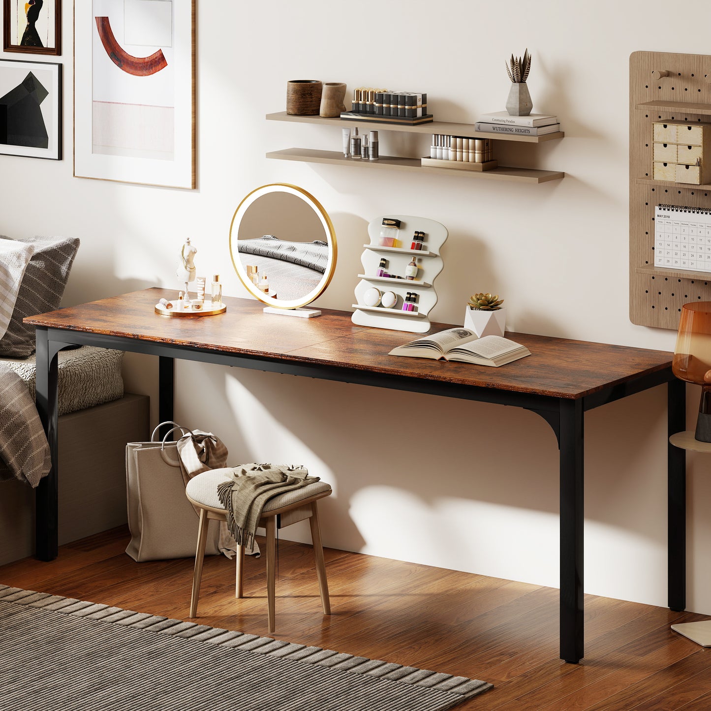 Homcom 79" Computer Desk, Desktop Desk With Metal Legs, Rustic Brown