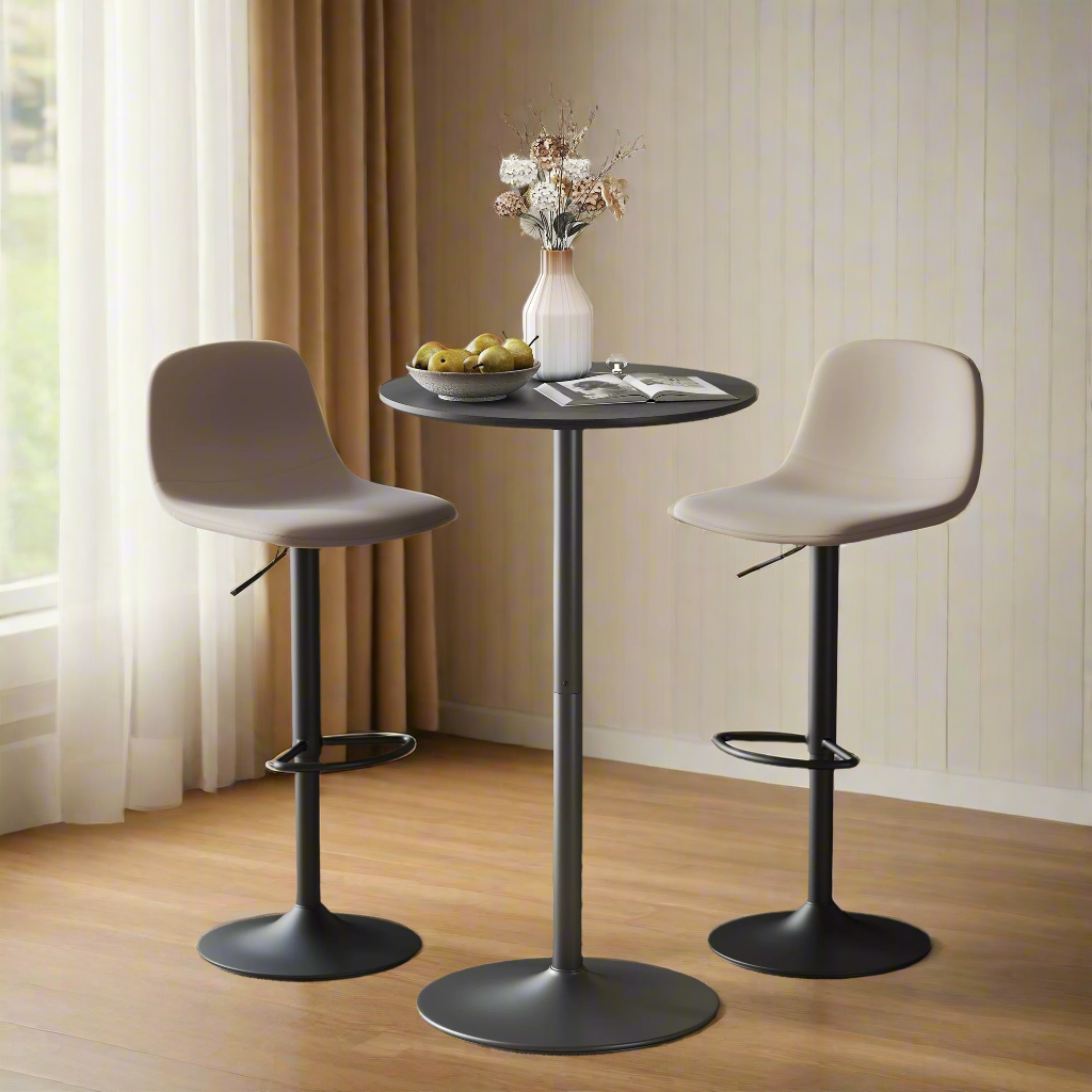 Bar Height Round Table with Wood Veneer Top for 2 People, Black