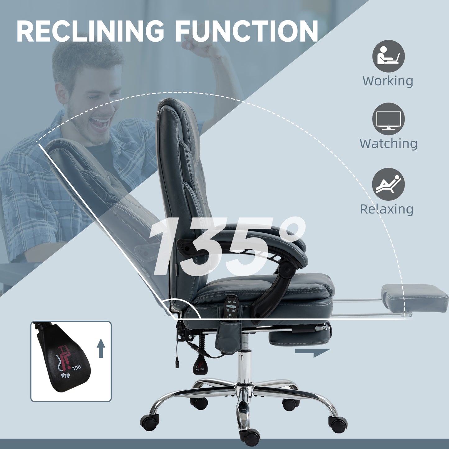 Premium Heated Massage Office Chair with Recliner & Footrest