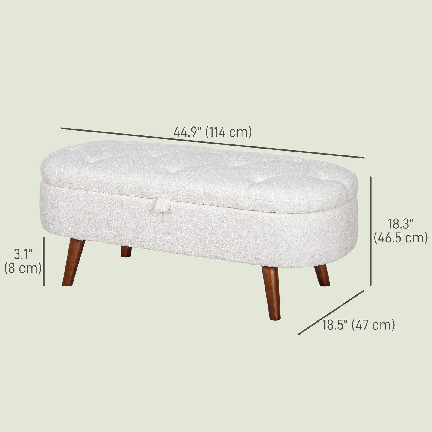 Boucle Storage Bench with Tufted Teddy Fleece Design, White