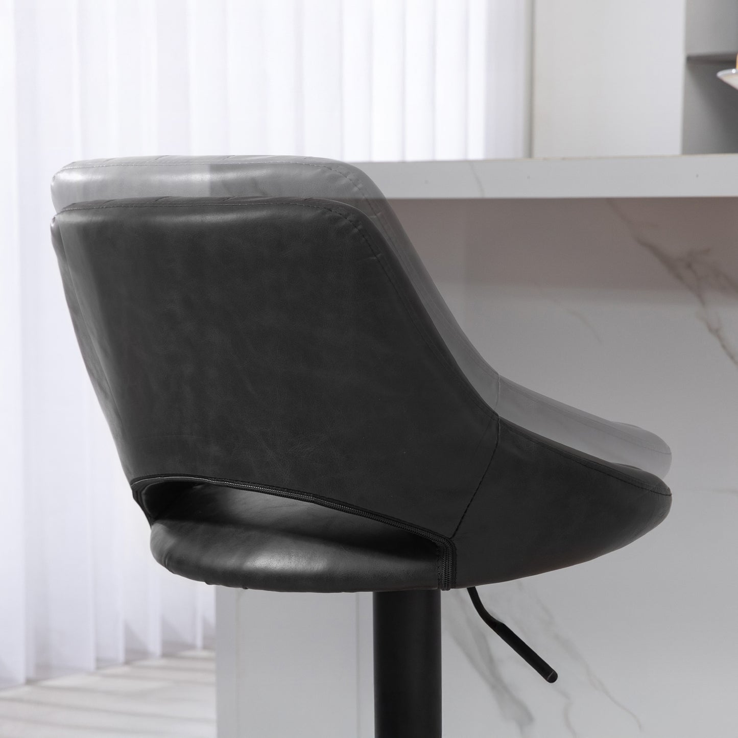 Adjustable Height Swivel Bar Stools with Faux Leather Upholstery, Black (Set of 2)