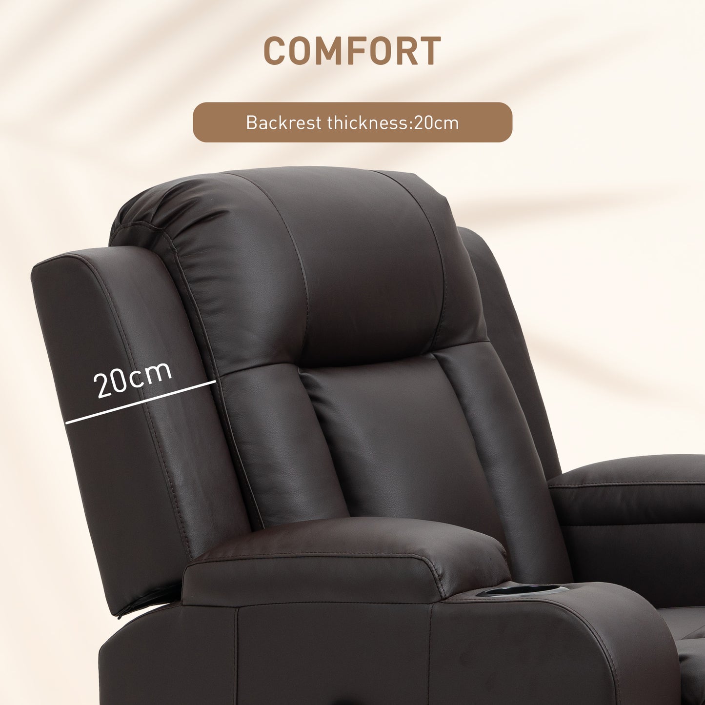 360° Swivel Massage Recliner Chair with Cup Holders, Brown