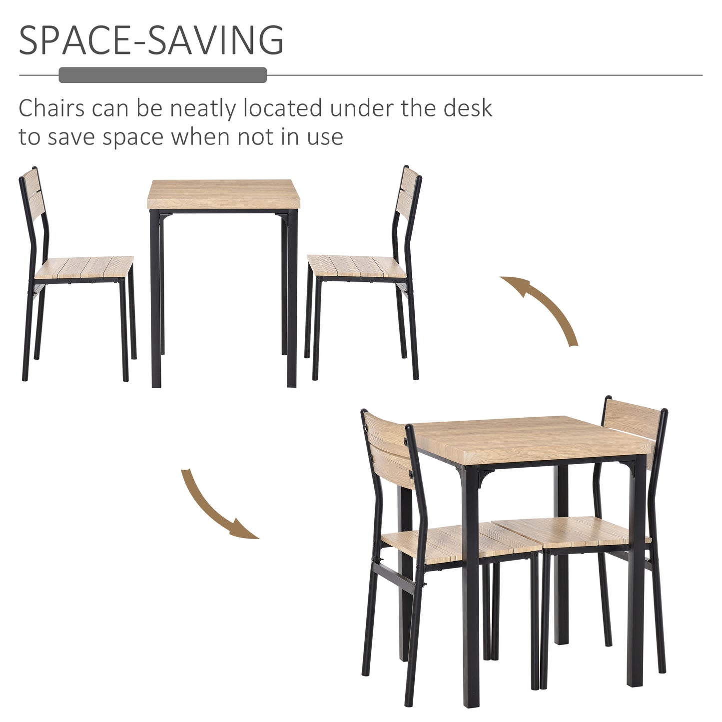 3-Piece Wooden Dining Set with Industrial Metal Frame - Natural Wood