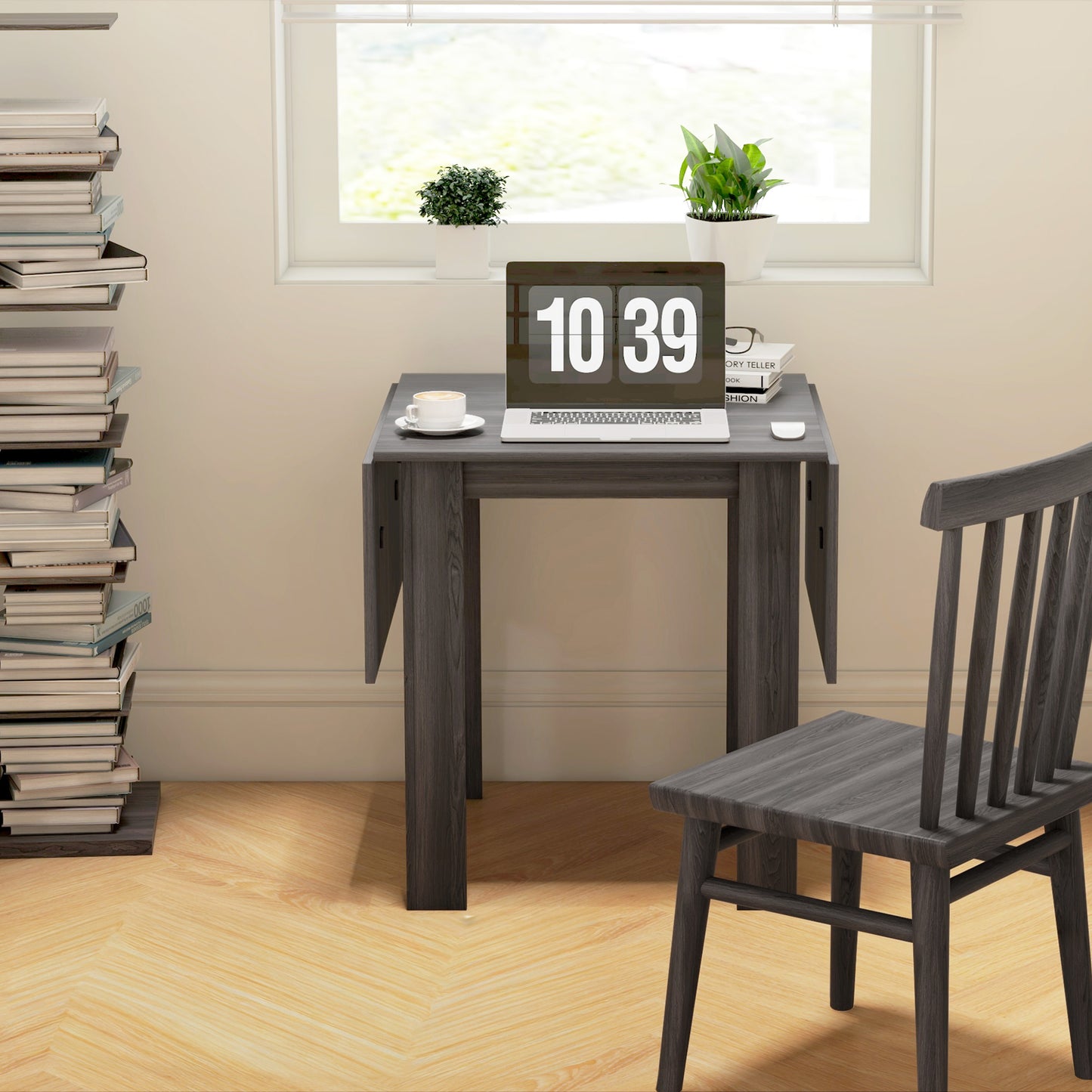 Folding Drop Leaf Dining Table for Small Spaces - Gray
