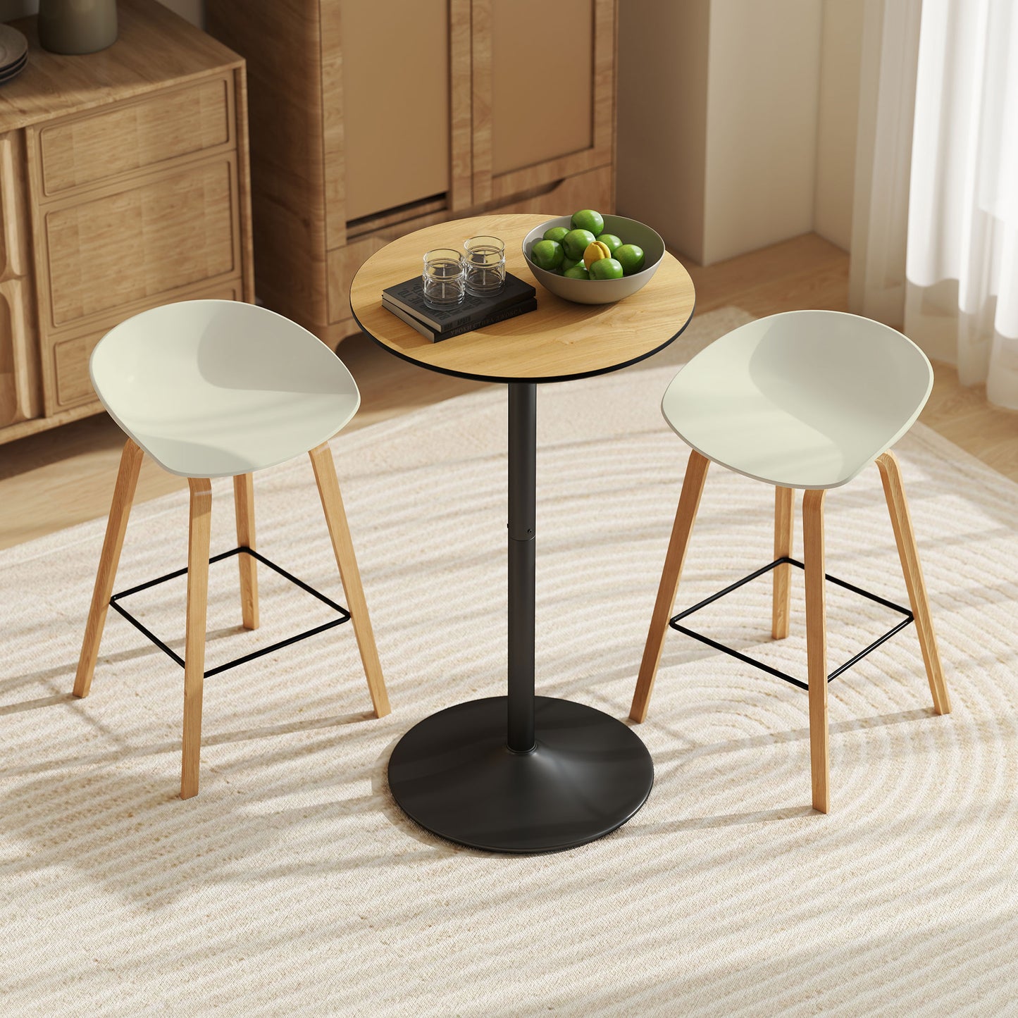Bar Height Round Table with Wood Veneer Top for 2 People, Natural Wood