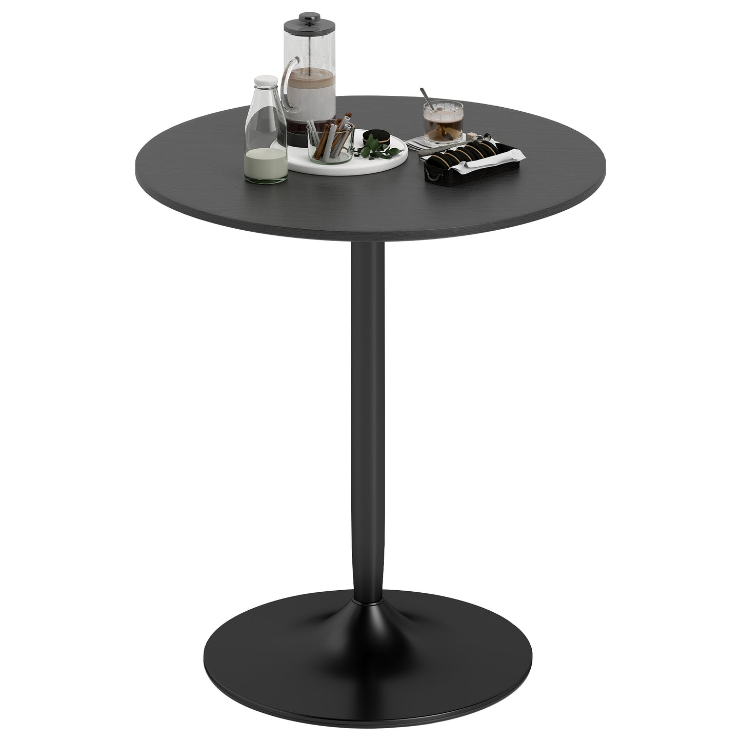 27" Round Dining Table with Wood Veneer and Steel Pedestal Base, Black