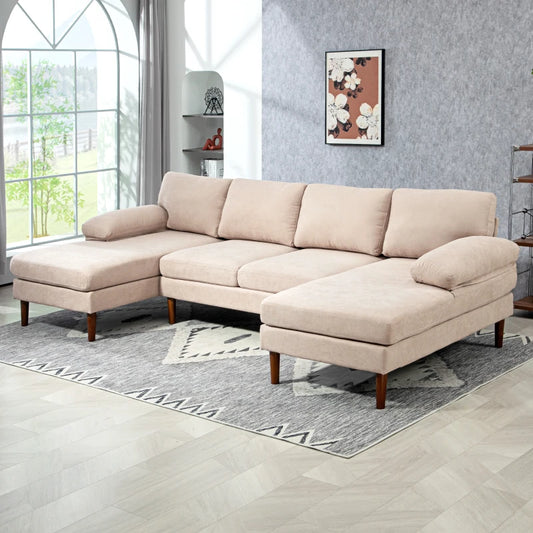 U-Shaped Sectional Sofa with Double Chaise Lounge, Beige