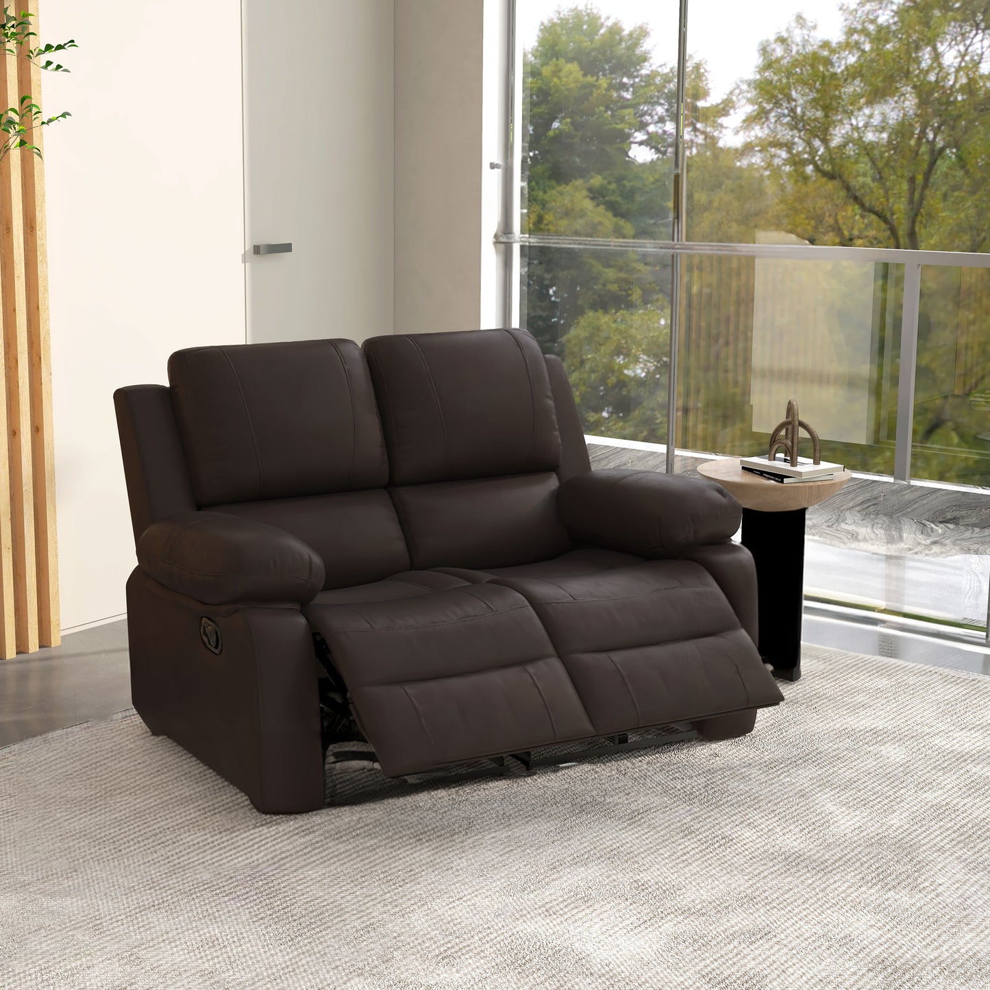 Manual Reclining Loveseat with Dual Footrests - Brown
