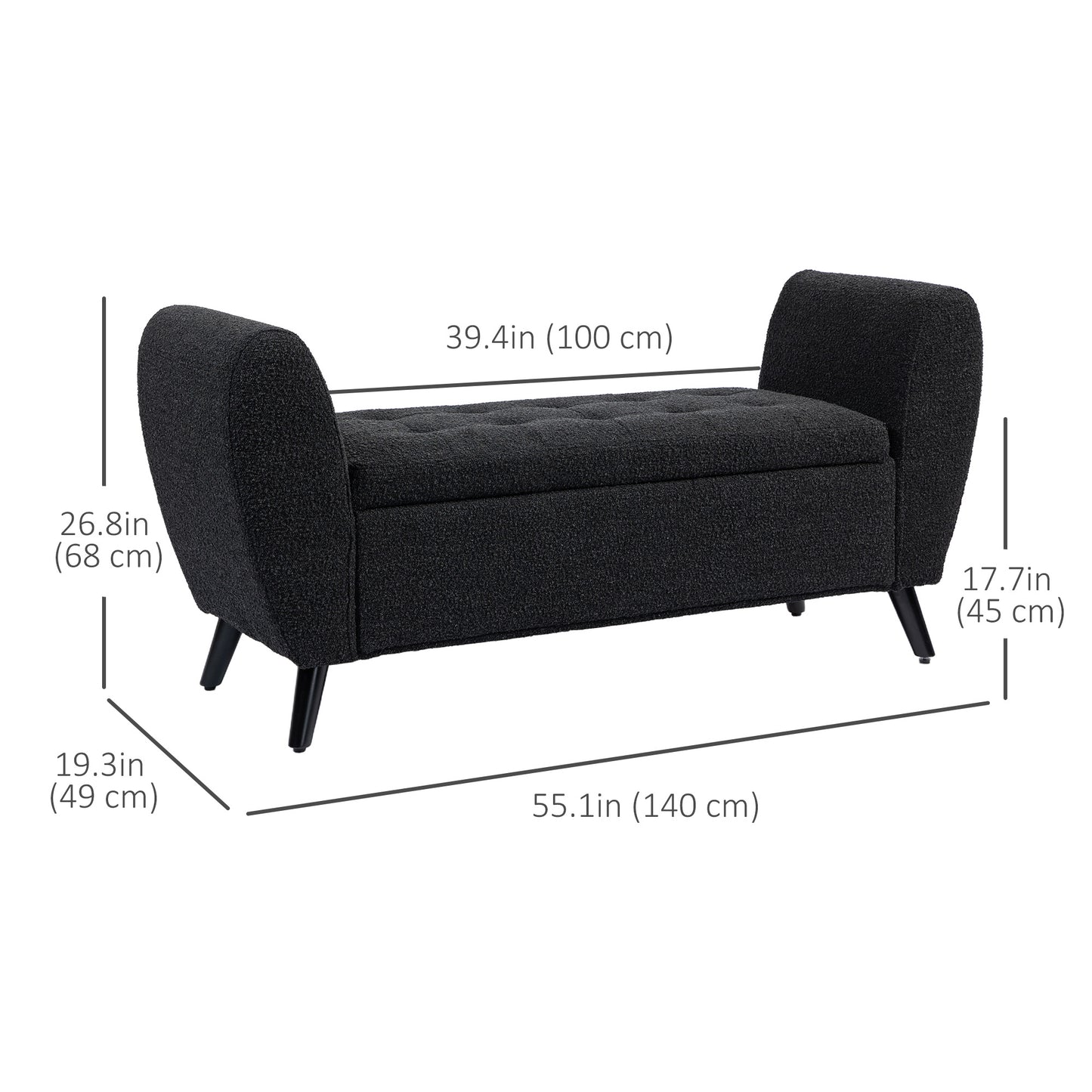 Upholstered Storage Bench with Arms, Black