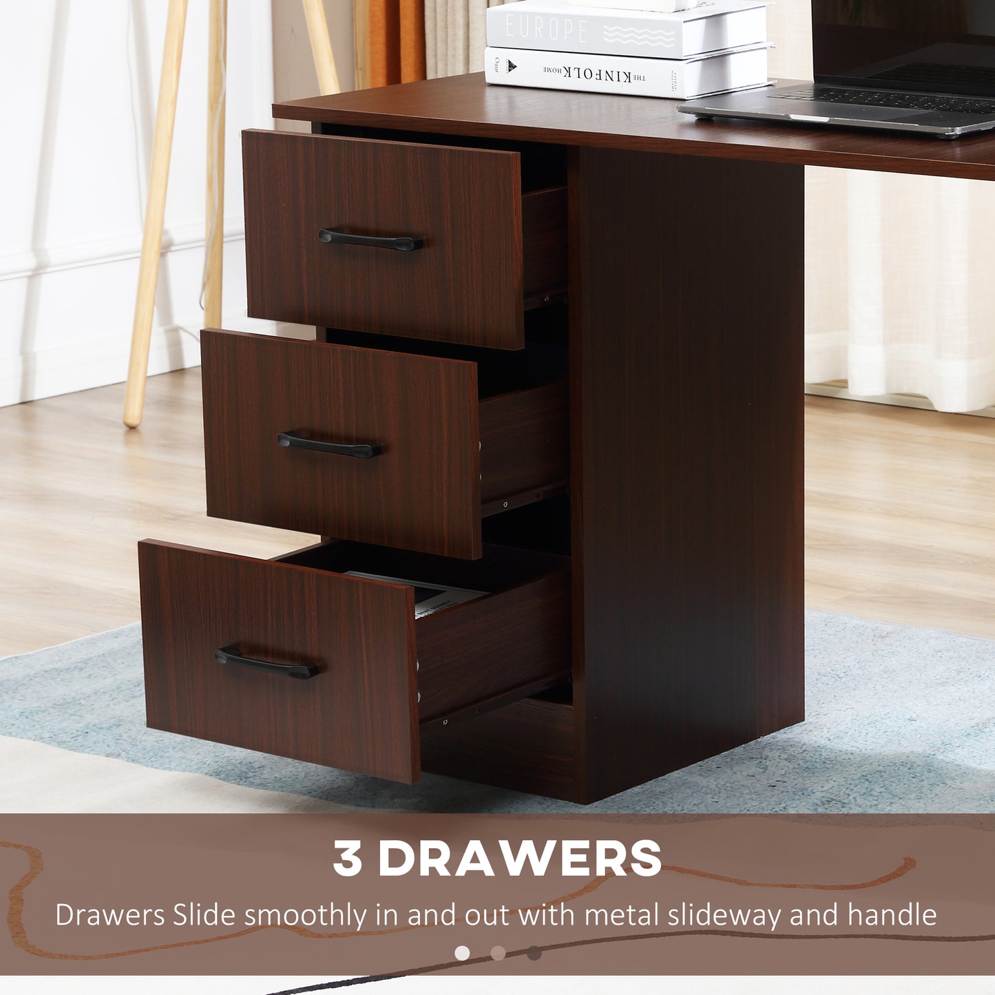 Home Office Desk with Storage Shelves & Drawers
