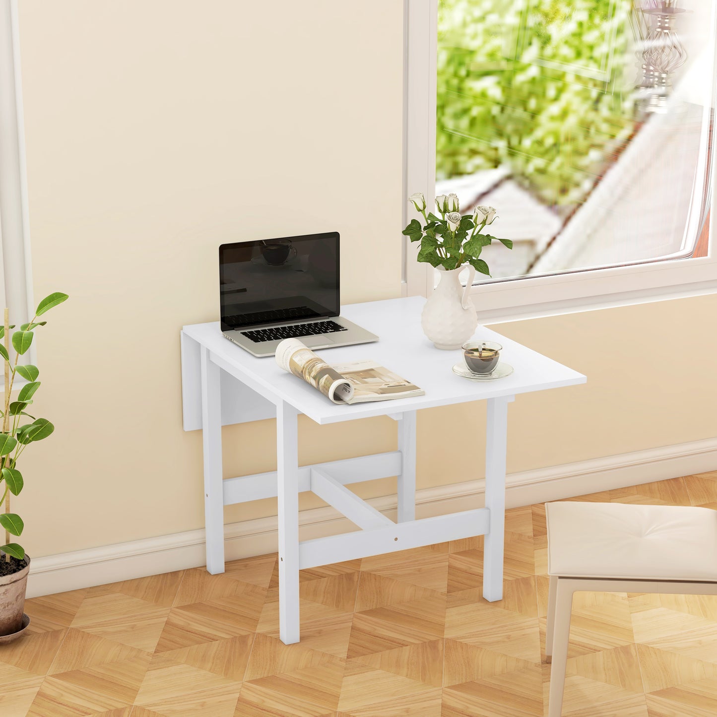 Solid Wood Farmhouse Drop Leaf Dining Table - White