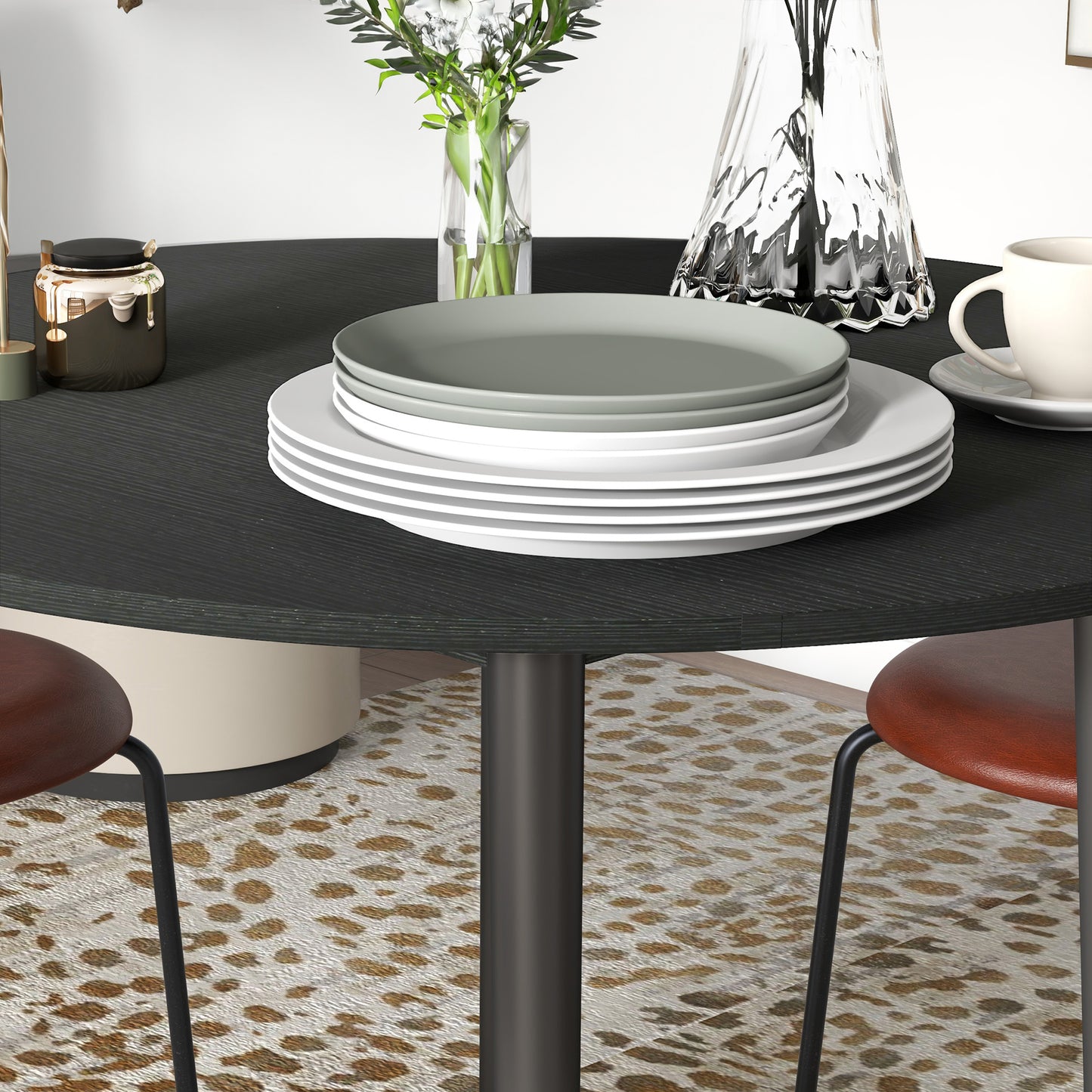 Black Round Folding Dining Table with Drop Leaf