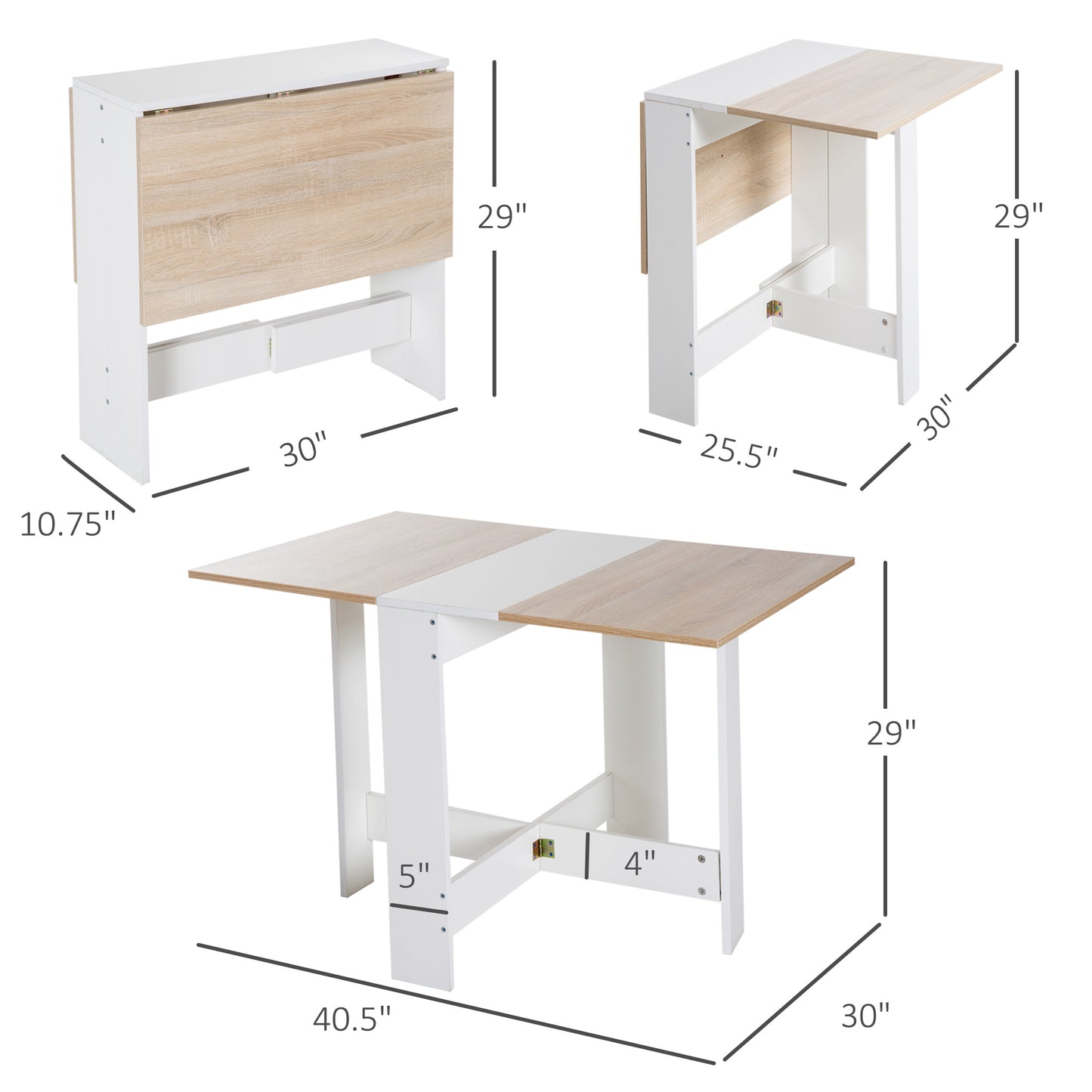 Drop Leaf Folding Dining Table with Expandable Surface