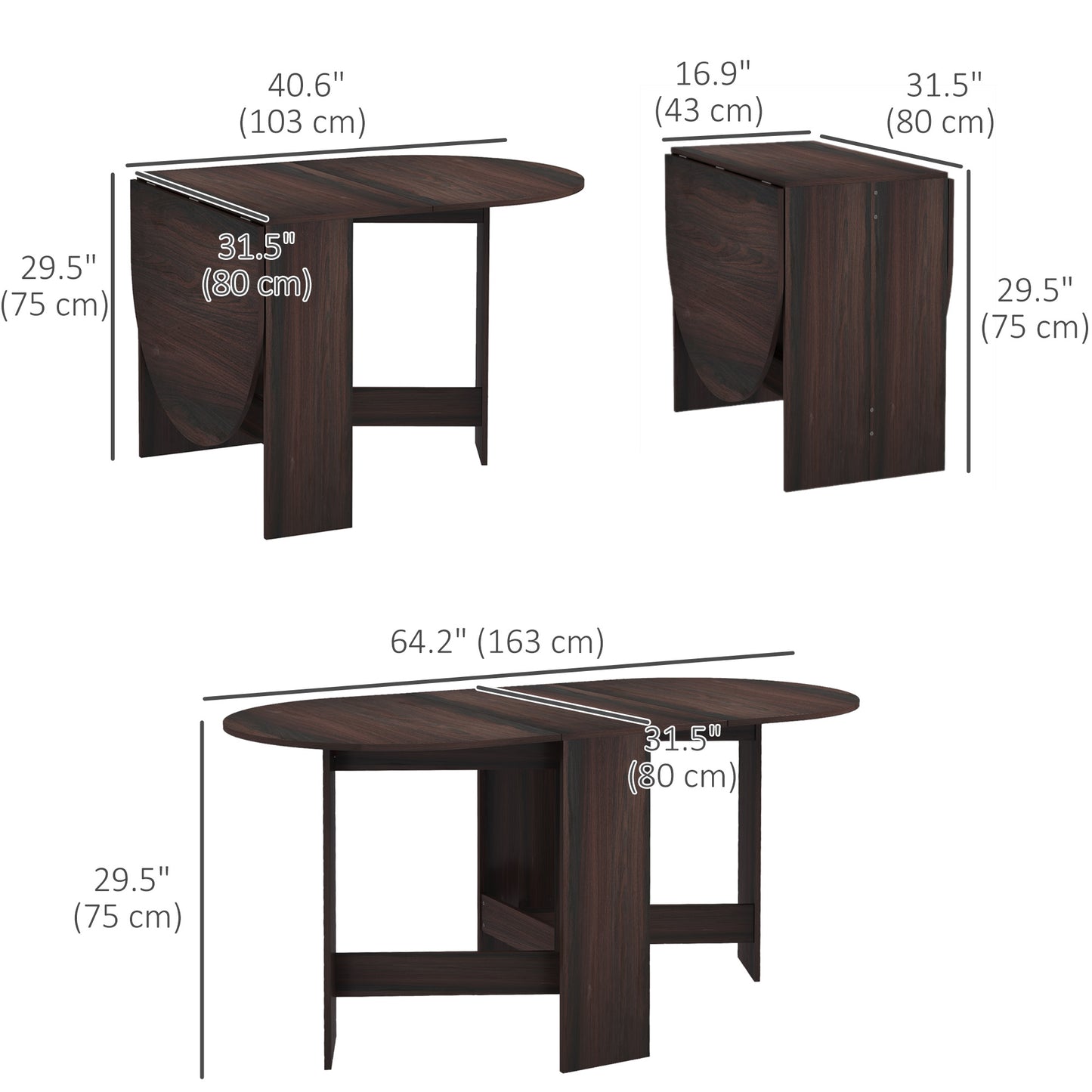 Oval Drop Leaf Dining Table with Space-Saving Design for Up to 6 People, Distressed Brown