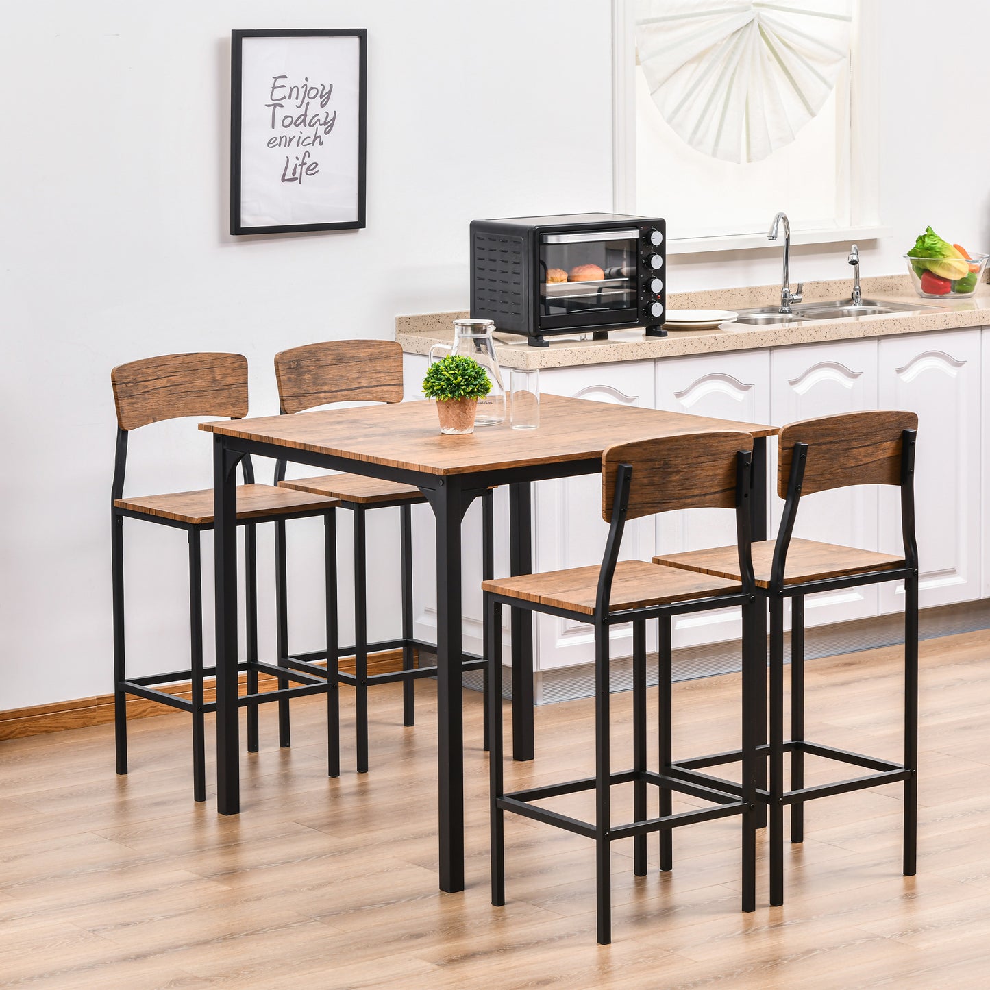 5-Piece Industrial Counter Height Dining Set - Walnut