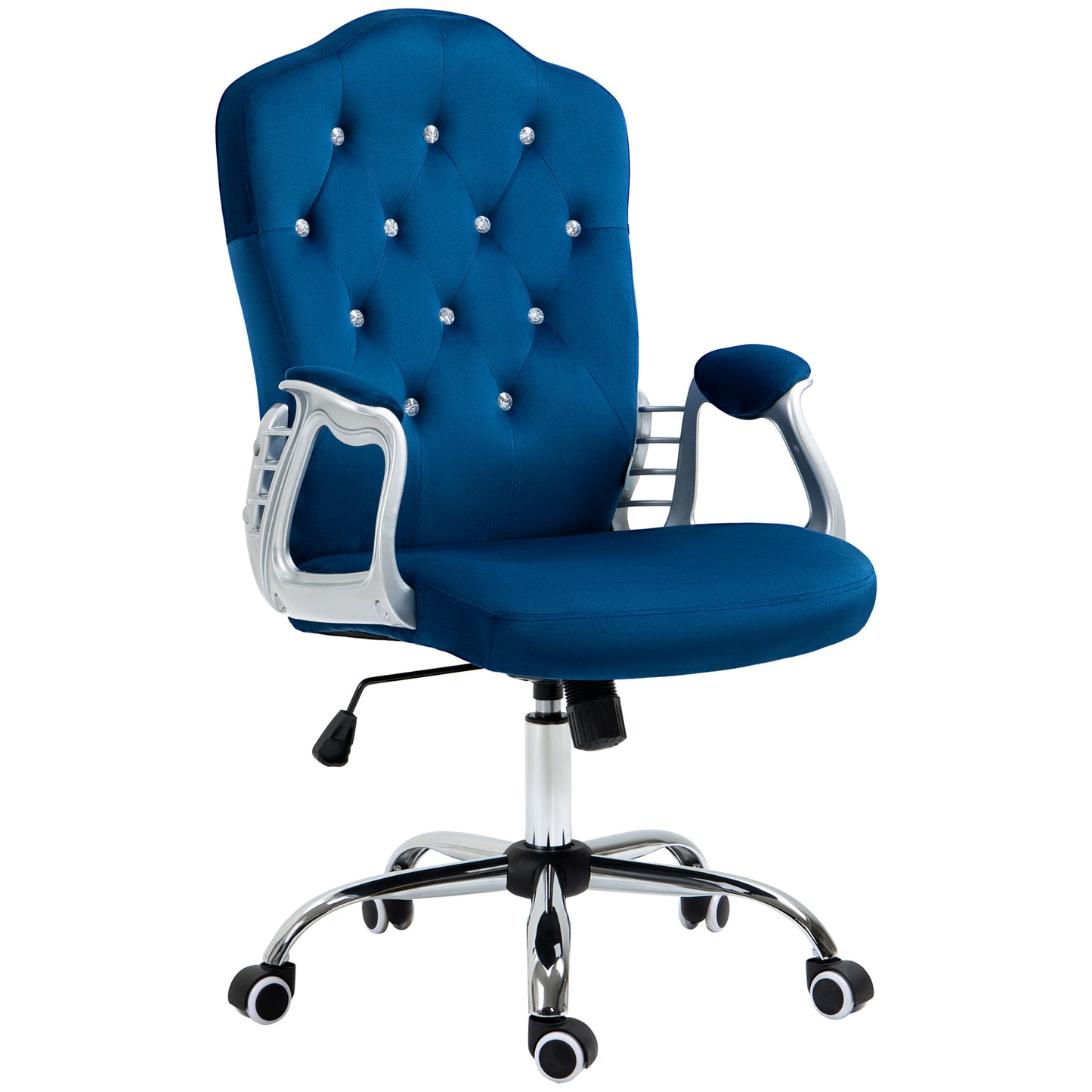 Velvet Swivel Office Chair with Button Tufted Design and Adjustable Height, Dark Blue