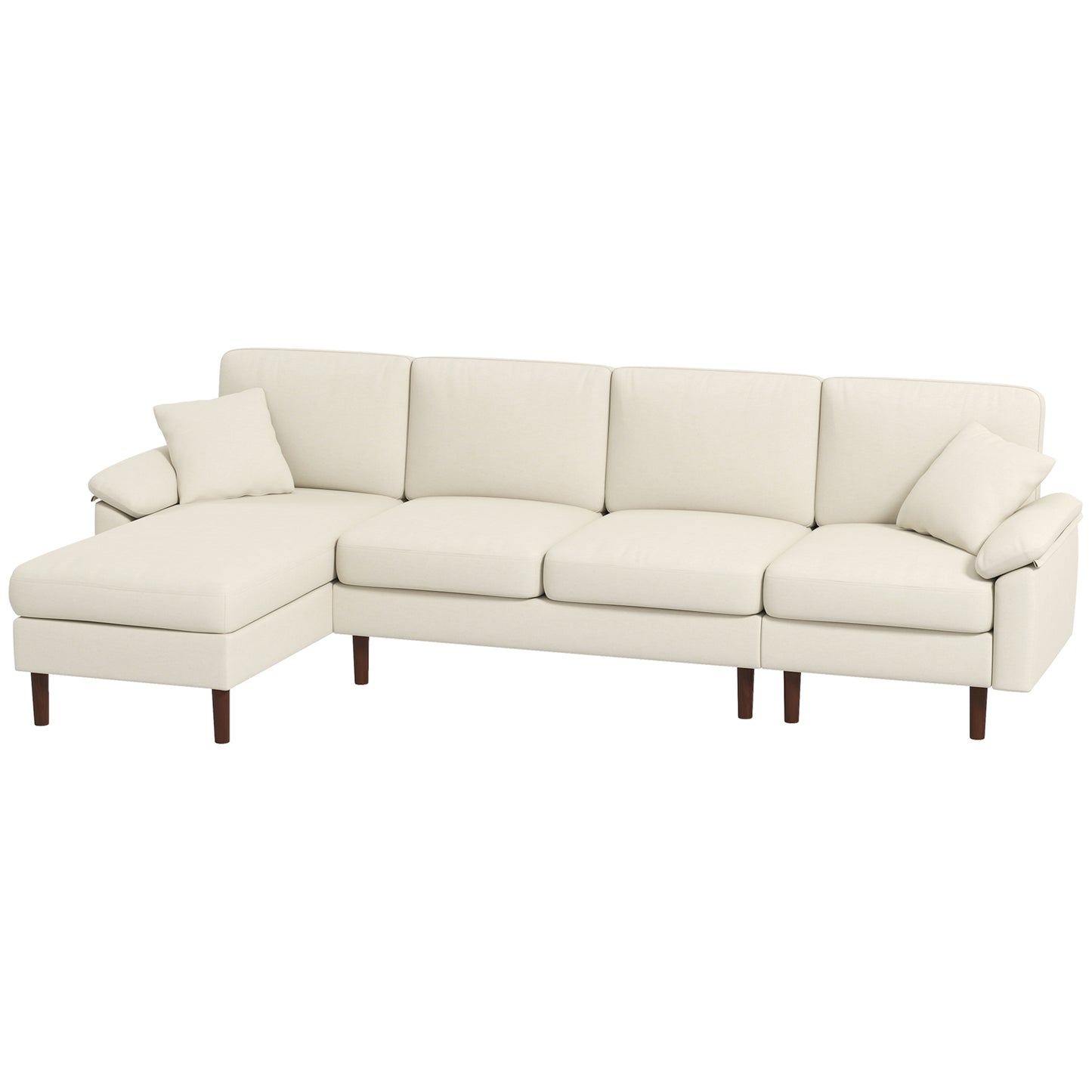 L-Shaped Sectional Sofa with Reversible Chaise and Pillows, Cream White
